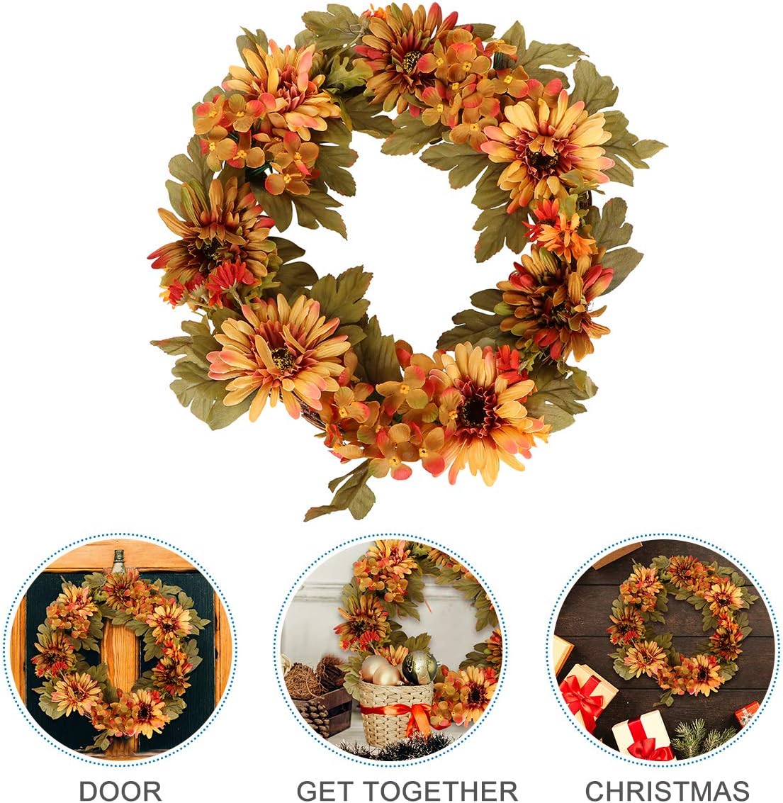 ABOOFAN Artificial Hydrangea Wreath for Halloween and Thanksgiving