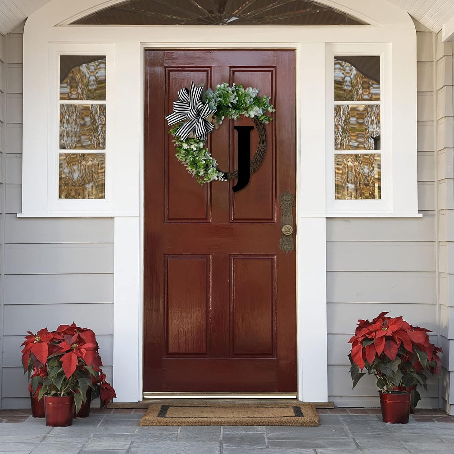 Cakina Wreath for Front Door with Bow Welcome Sign