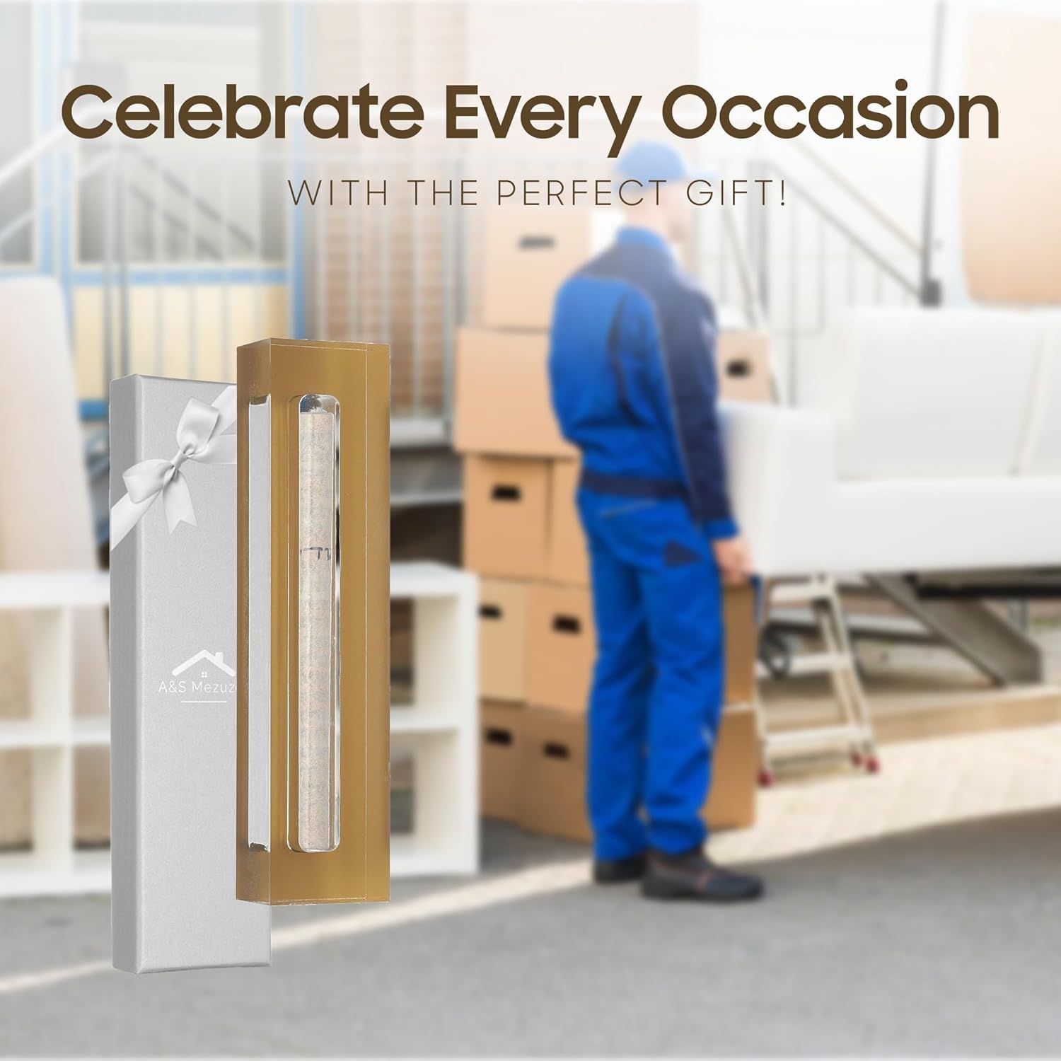 AS Mezuzah Acrylic Case for Door - Gold 6 Inches