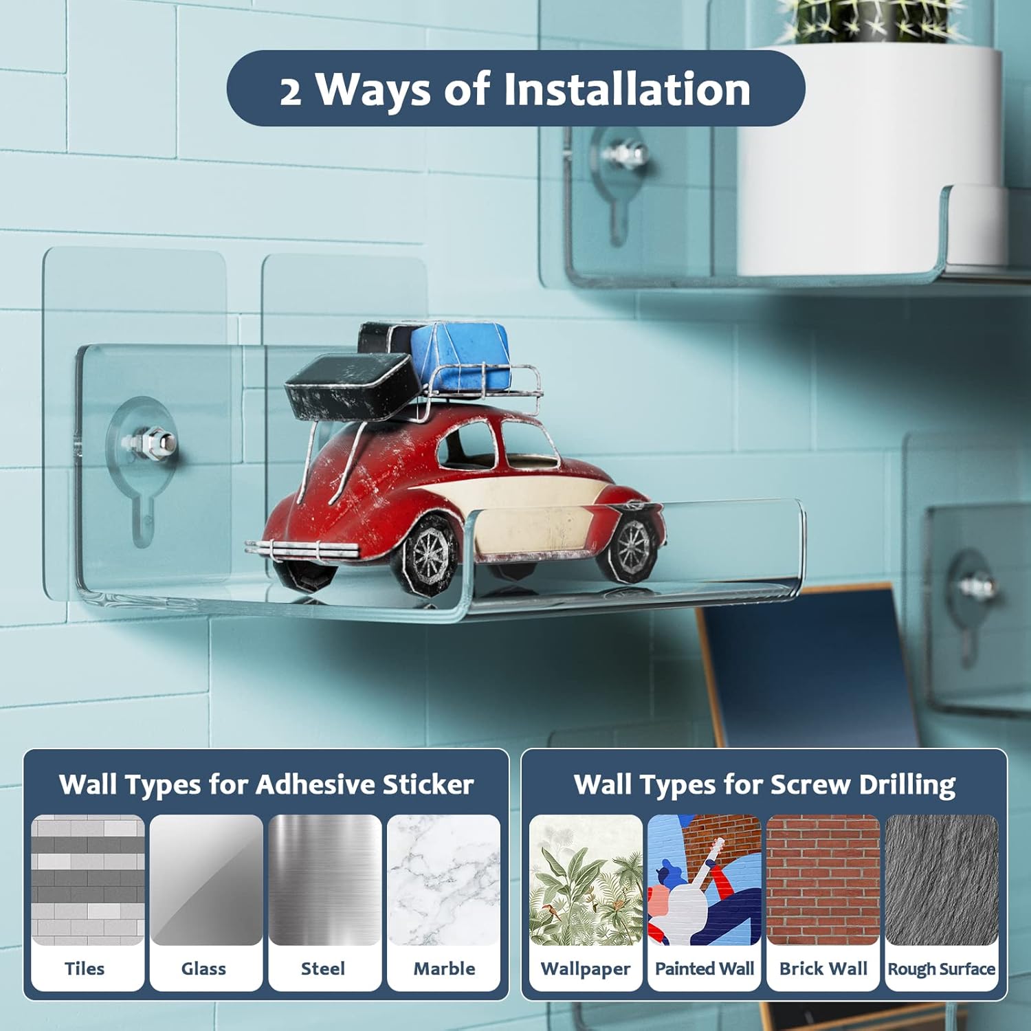 Weronique 2-Pack Clear Floating Wall Shelves