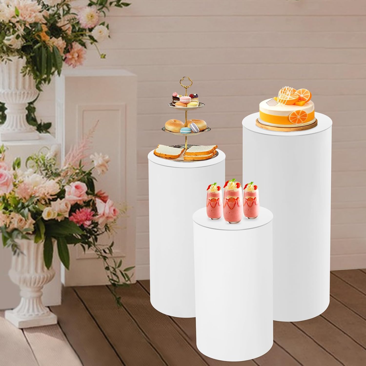 TBVECHI 3Pcs Cylinder Pedestal Stands White