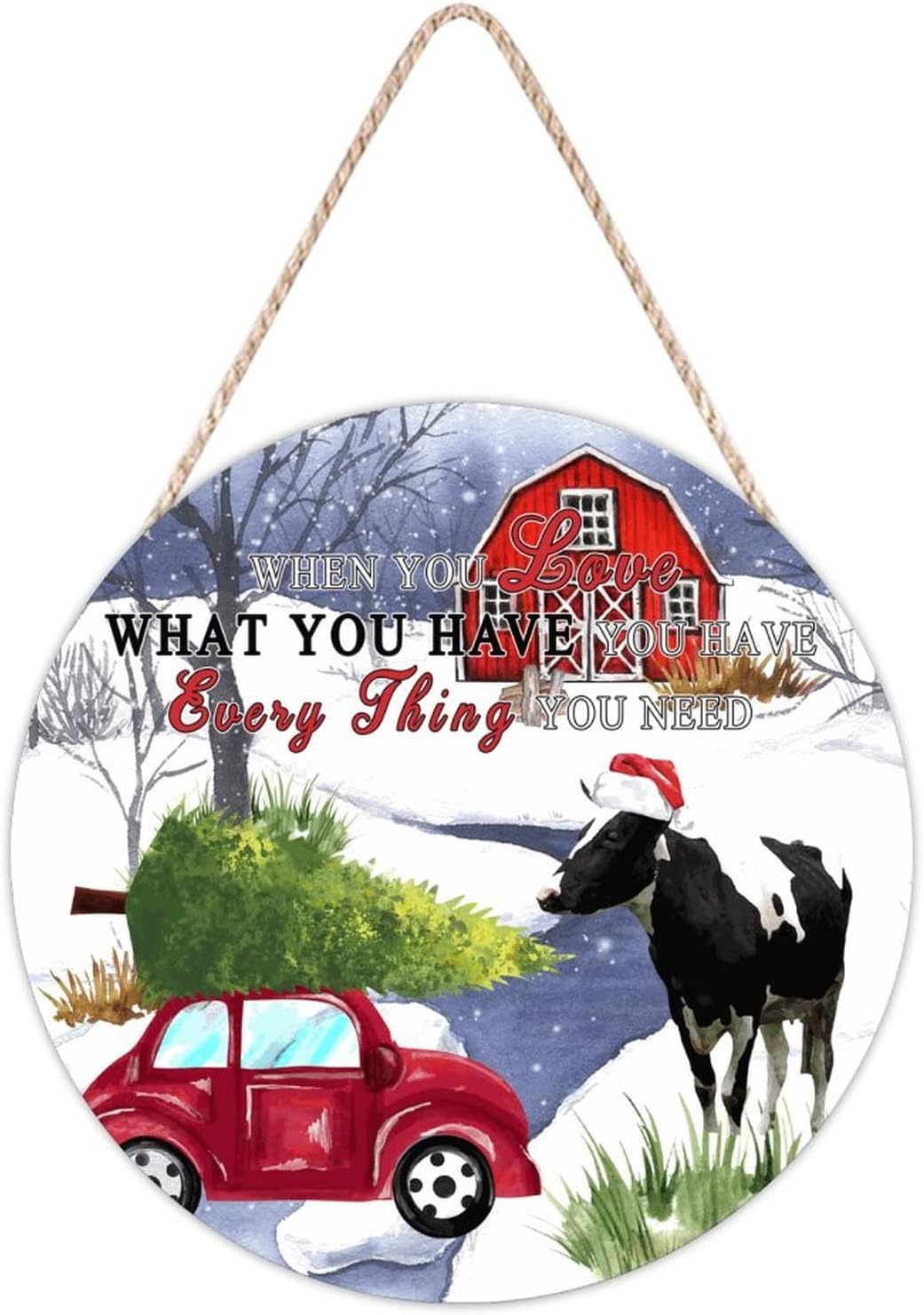 Farmhouse Front Door Hanger with Animal and Truck Wood Sign