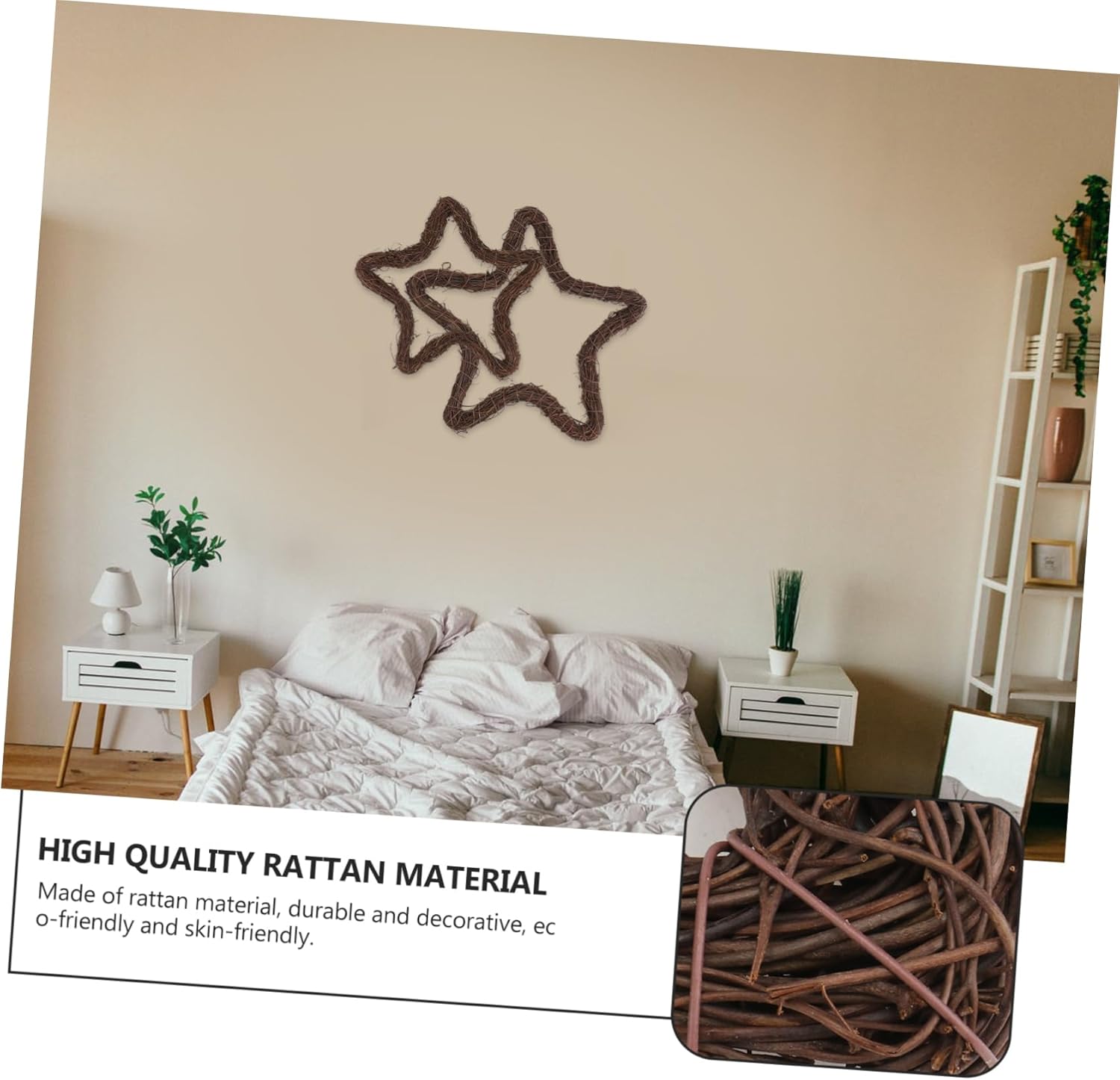 2pcs Handwoven Rattan Star Door Wreath Decorations