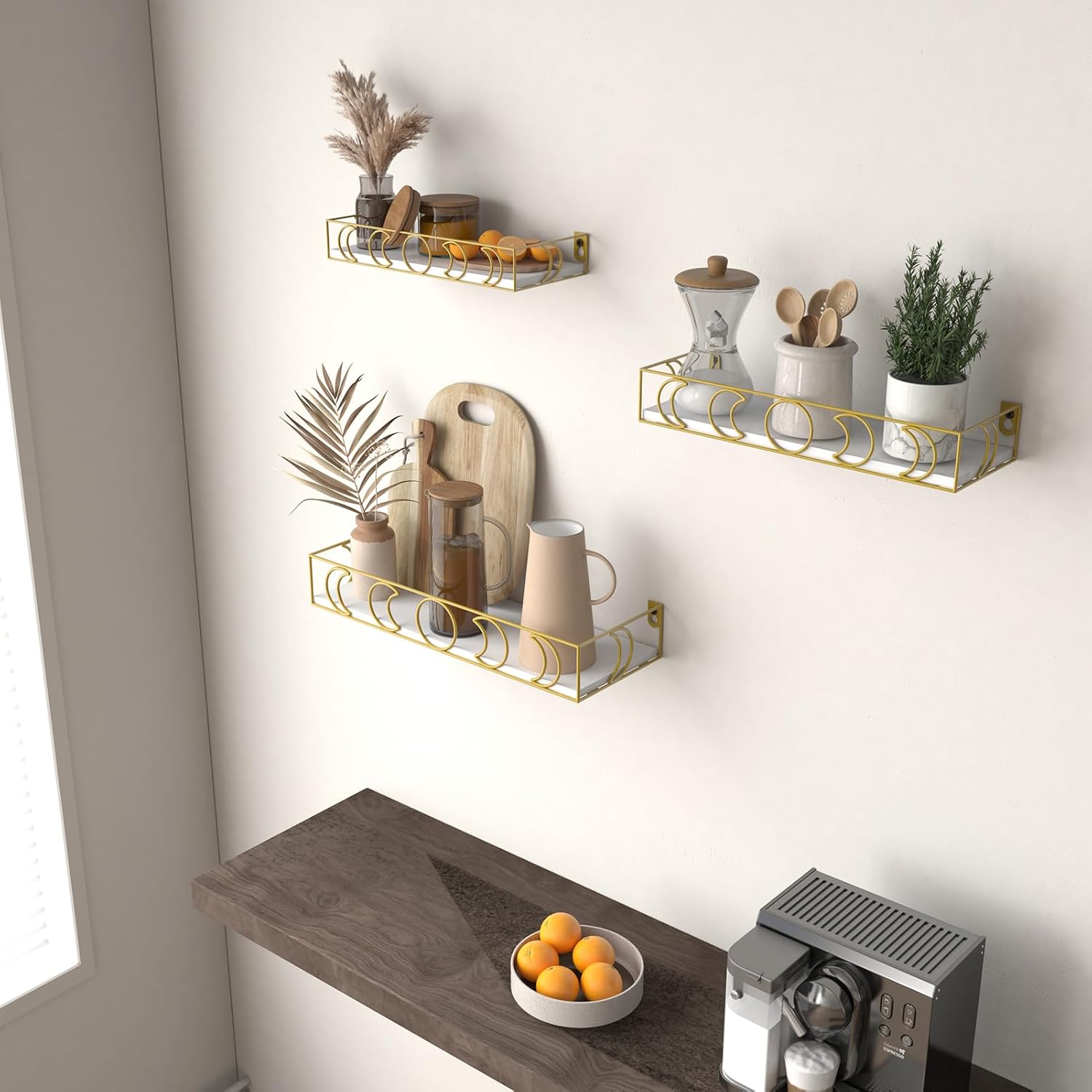 PHAREGE Moon Phase Floating Shelves Set of 3