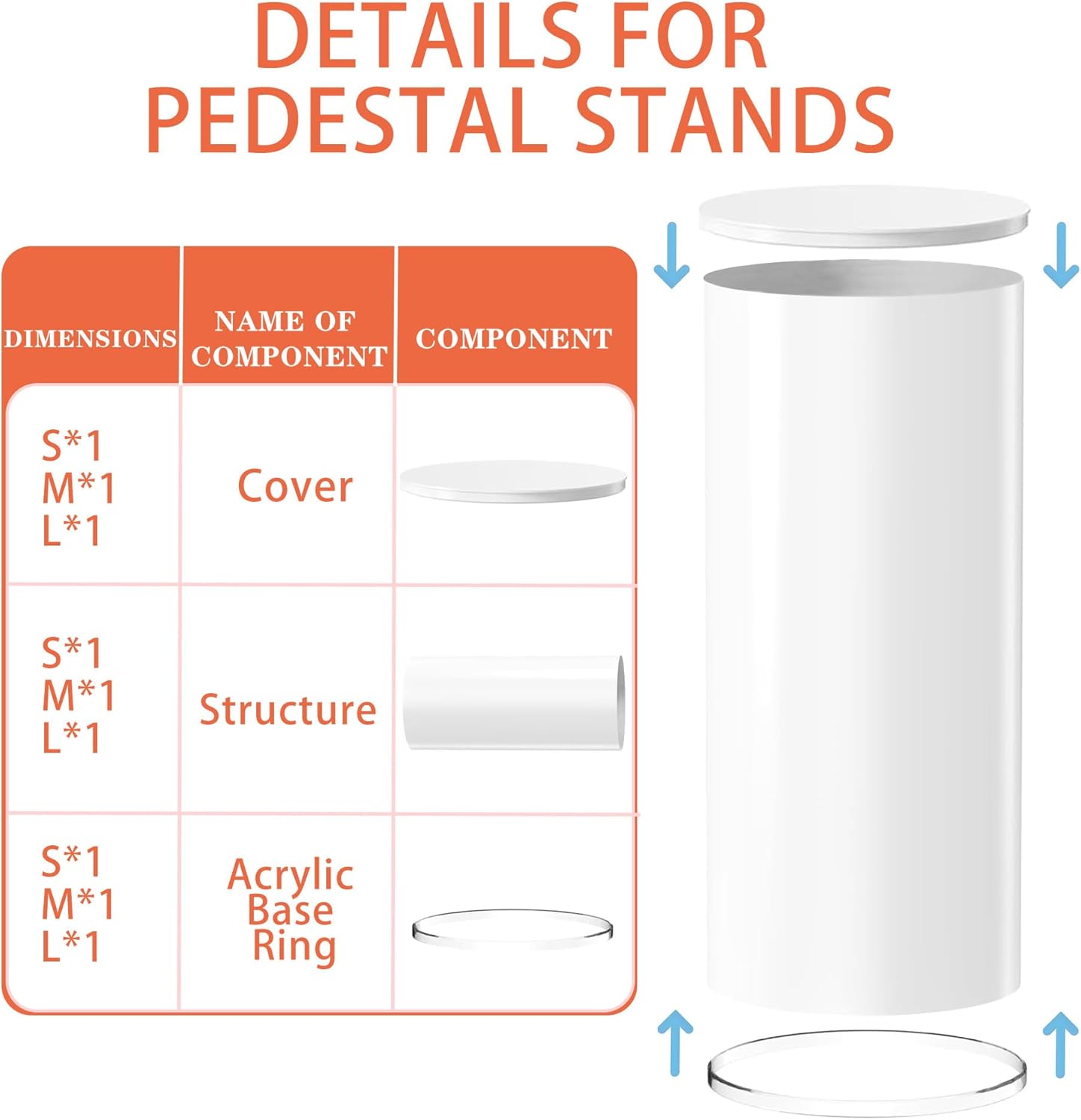 3PCS White Cylinder Pedestal Stands for Party Displays