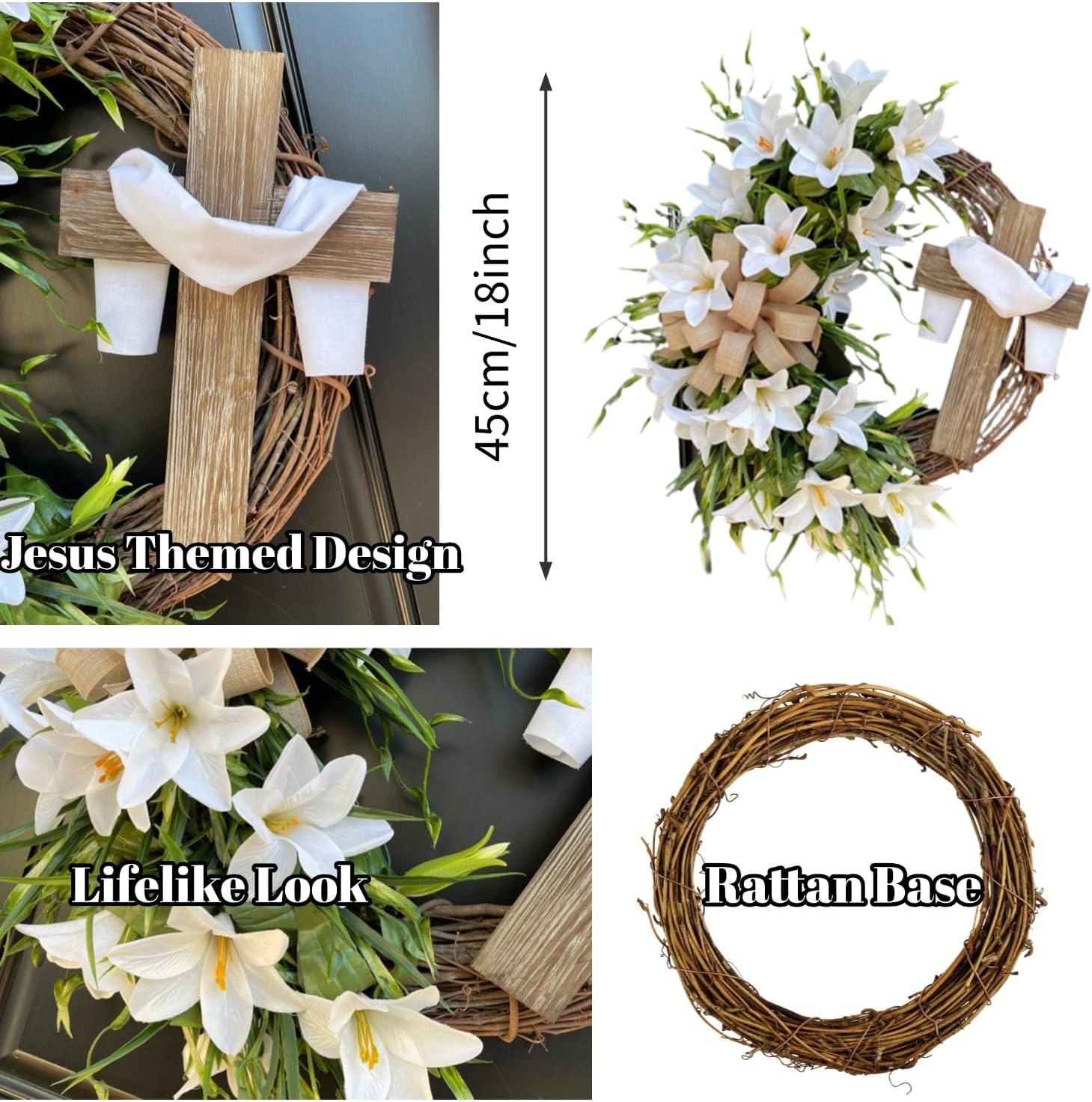 18 Easter Wreath with Cross Spring Door Decor
