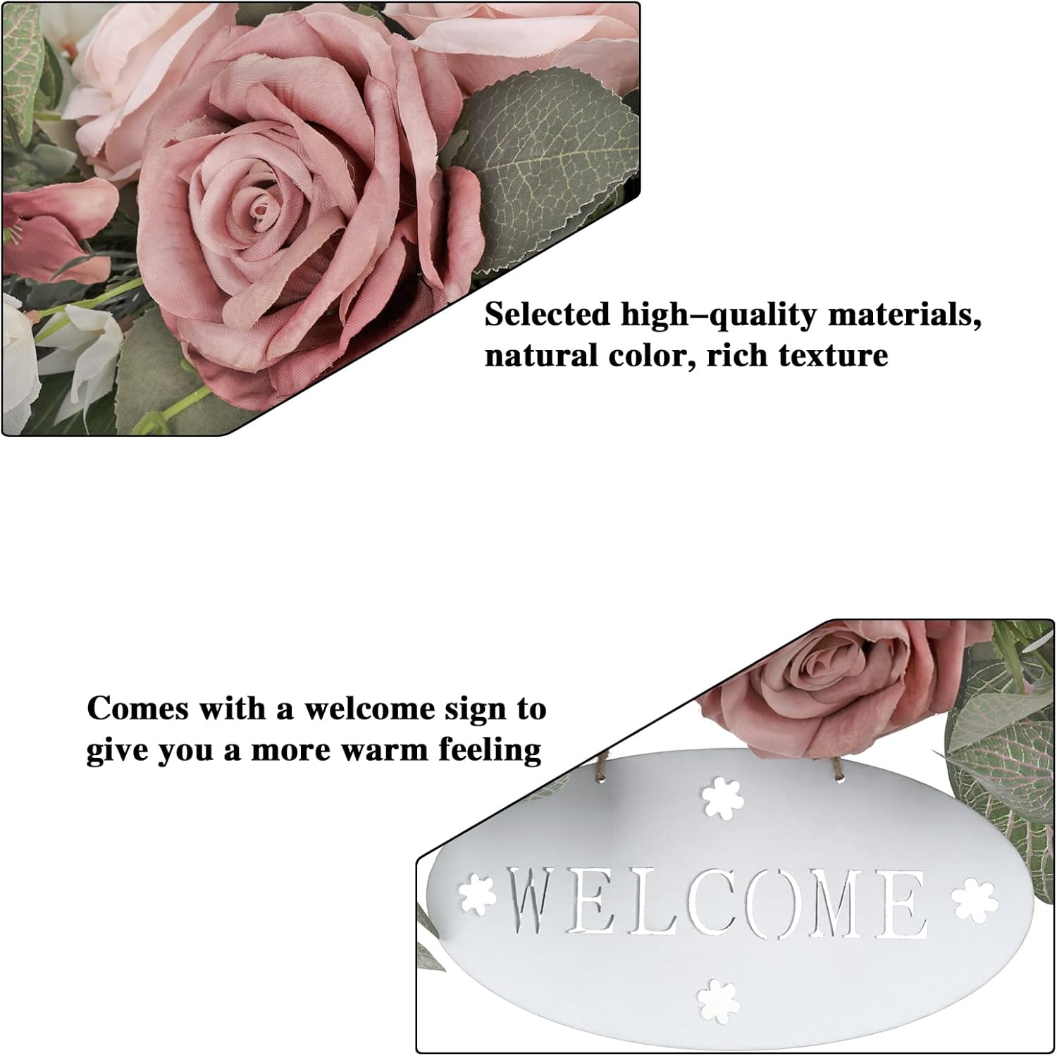 POTRUWE Artificial Rose and Leaves Front Door Wreath