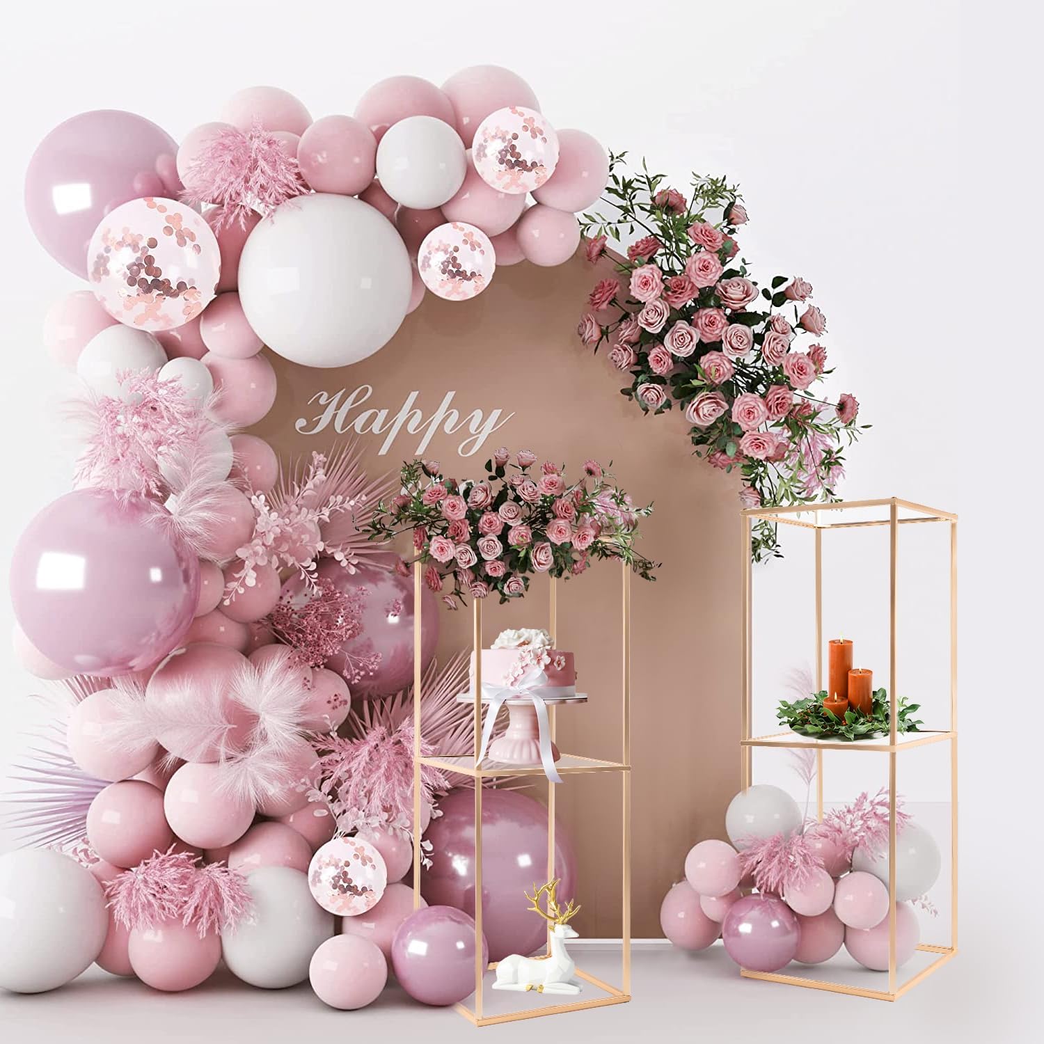 LANLONG Gold Pedestal Stand with Acrylic Panels 2Pcs