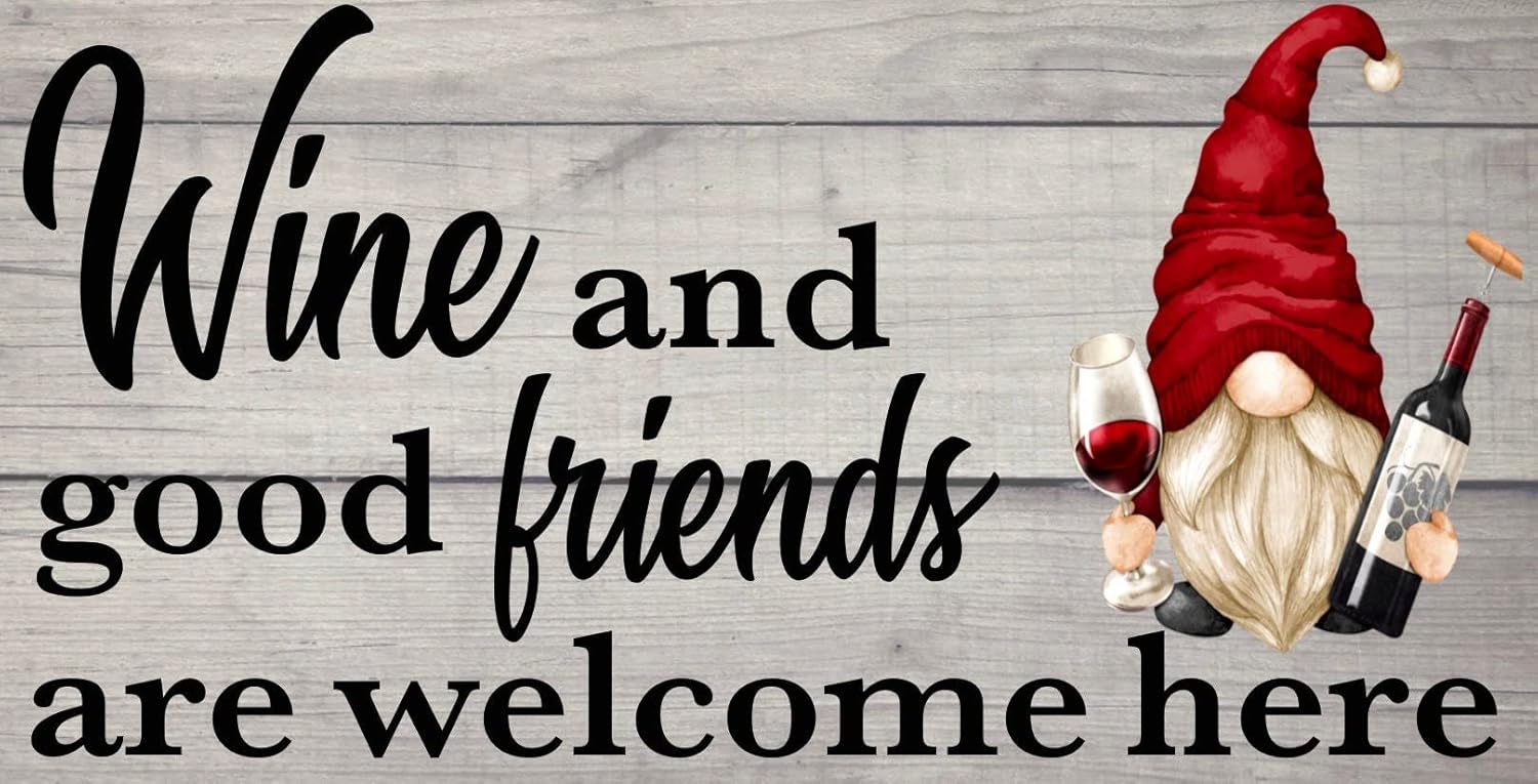 Gnome Wine Wreath Sign 8x12 Metal Wall Decoration