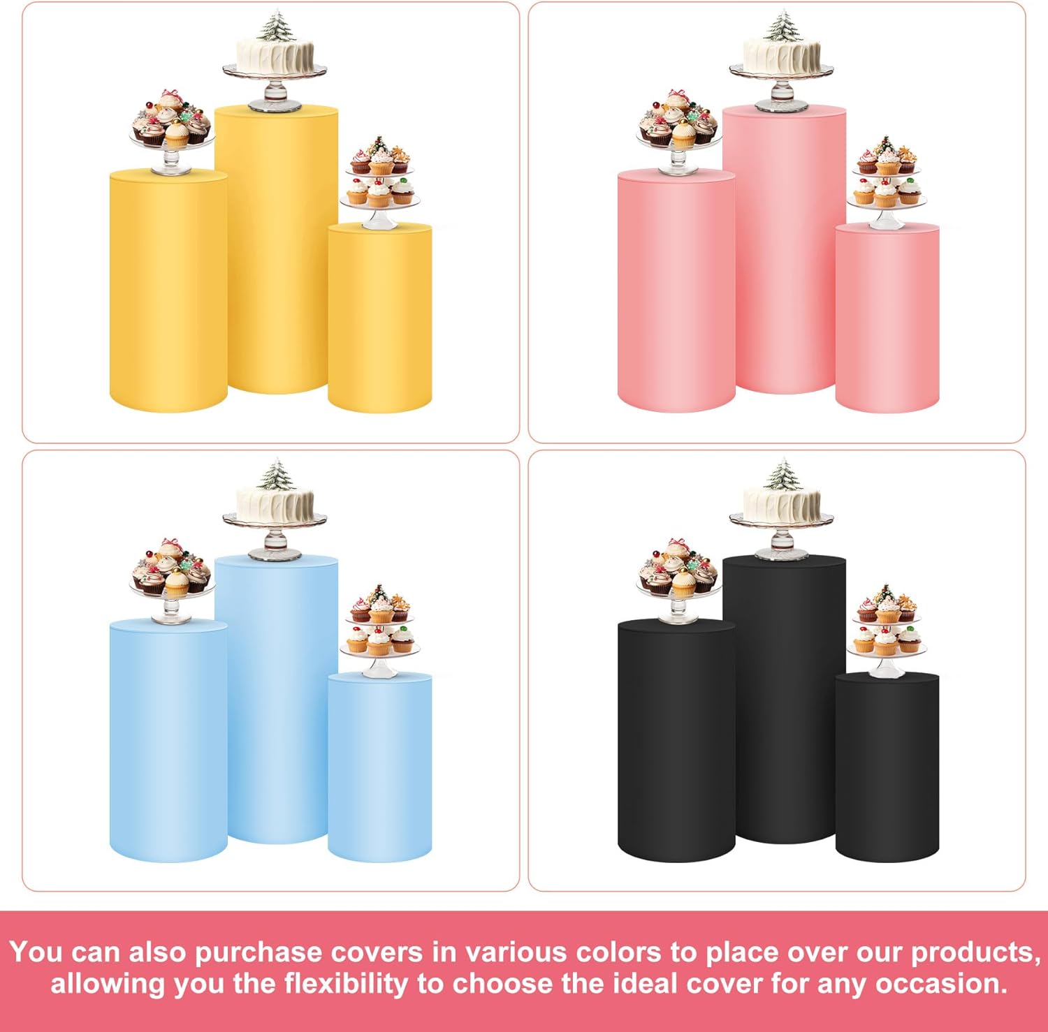 3PCS White Cylinder Pedestal Stands for Party Displays