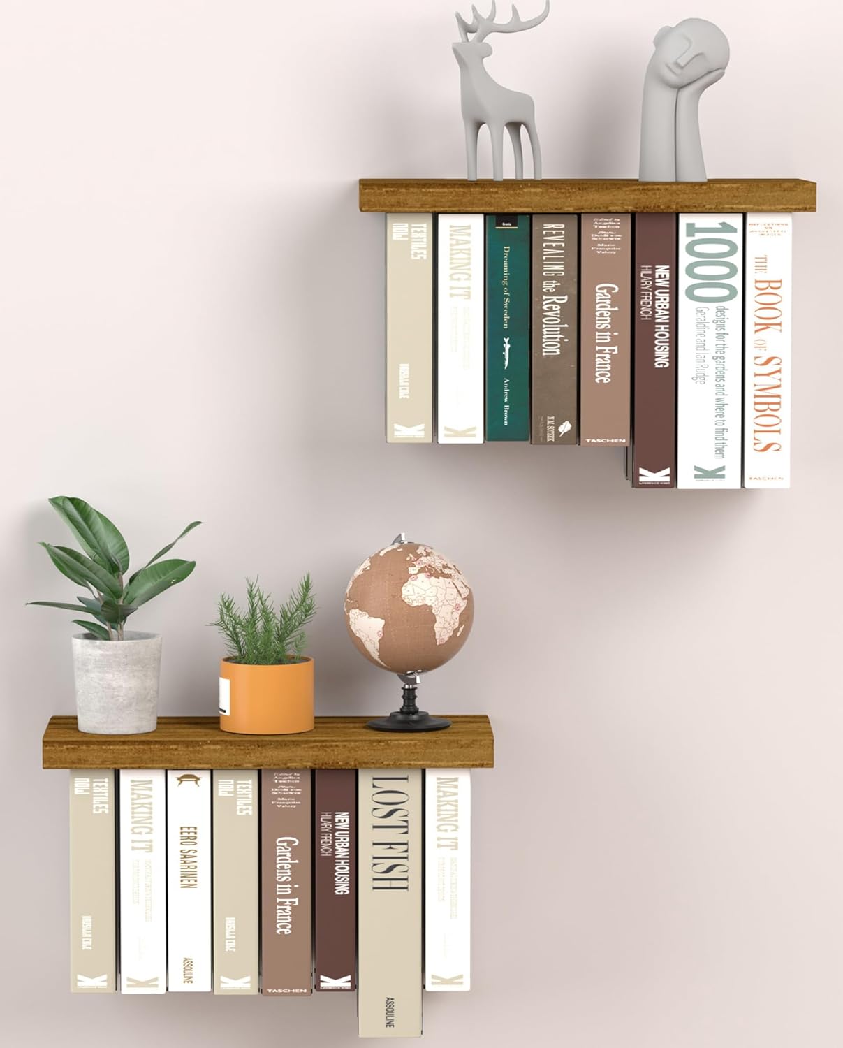 Tohiasen Floating Book Shelves Set of 2 Brown Wood Wall Mount