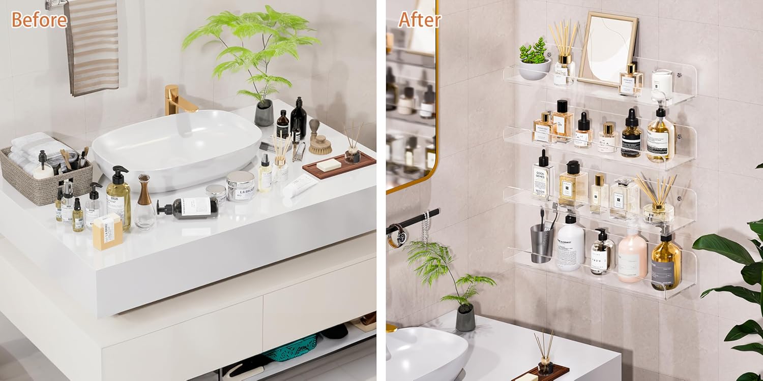Clear Floating Shelves for Wall 15 Inch 4 Pack