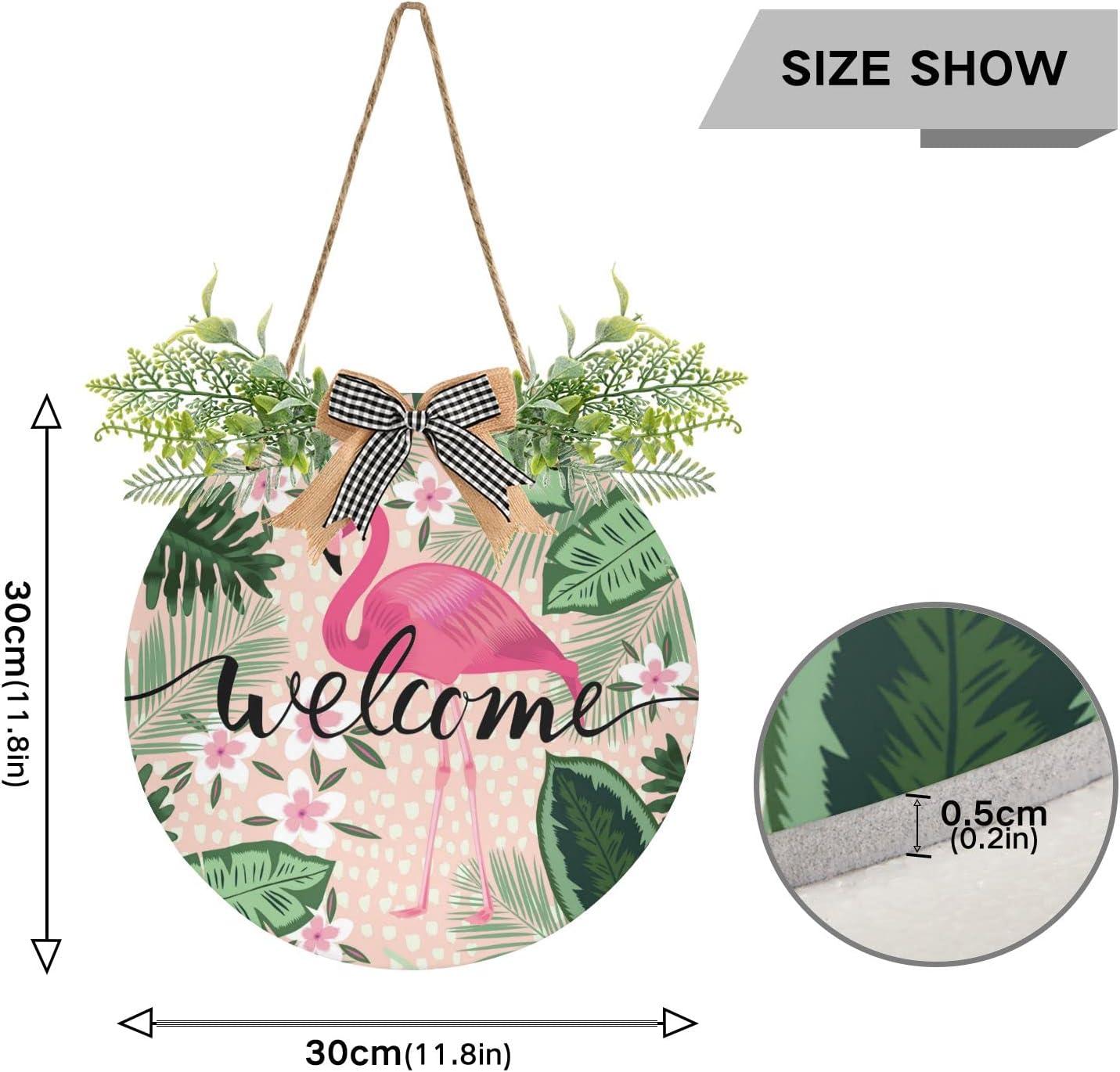 Xigua Tropical Pink Flamingo Welcome Sign Front Door Decor