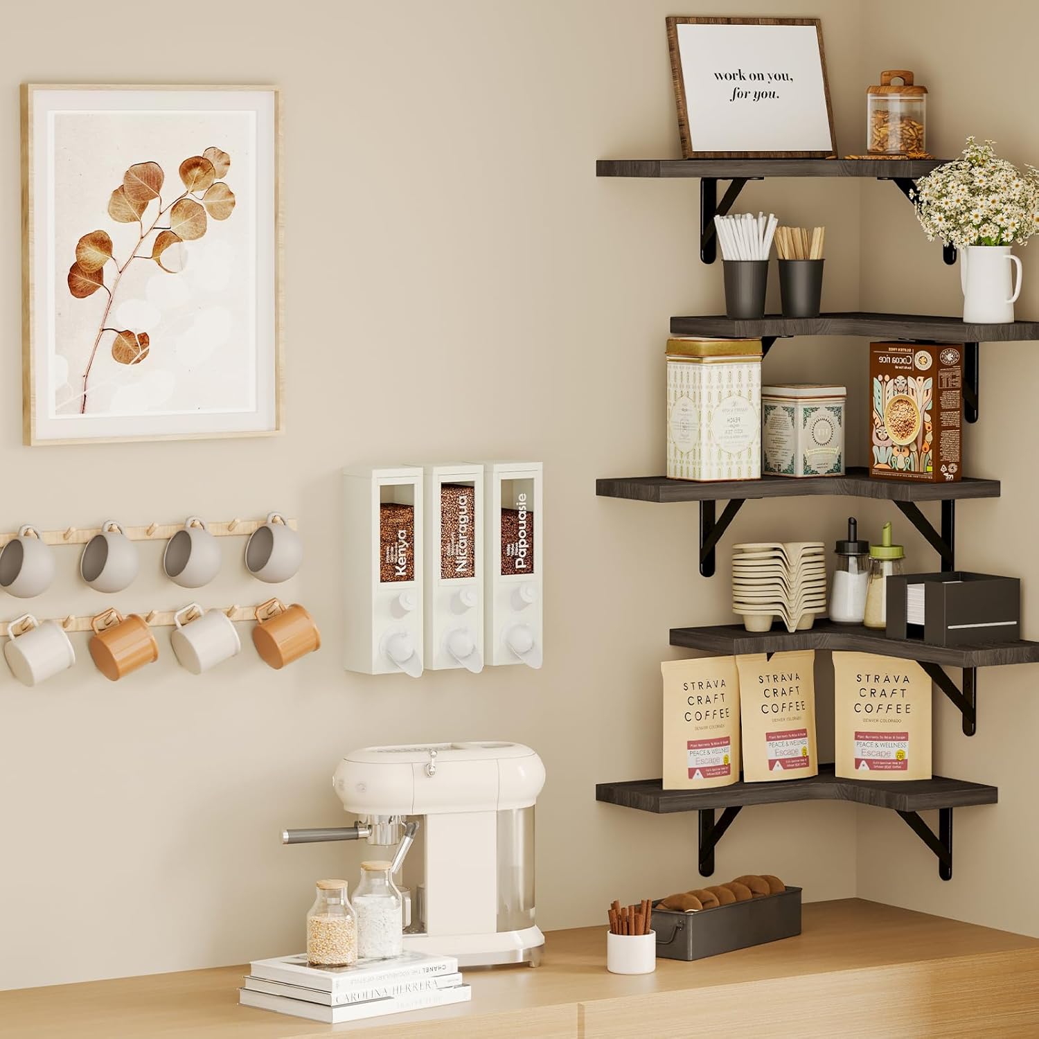 Fixwal Floating Corner Shelves Set of 5 Weathered Grey