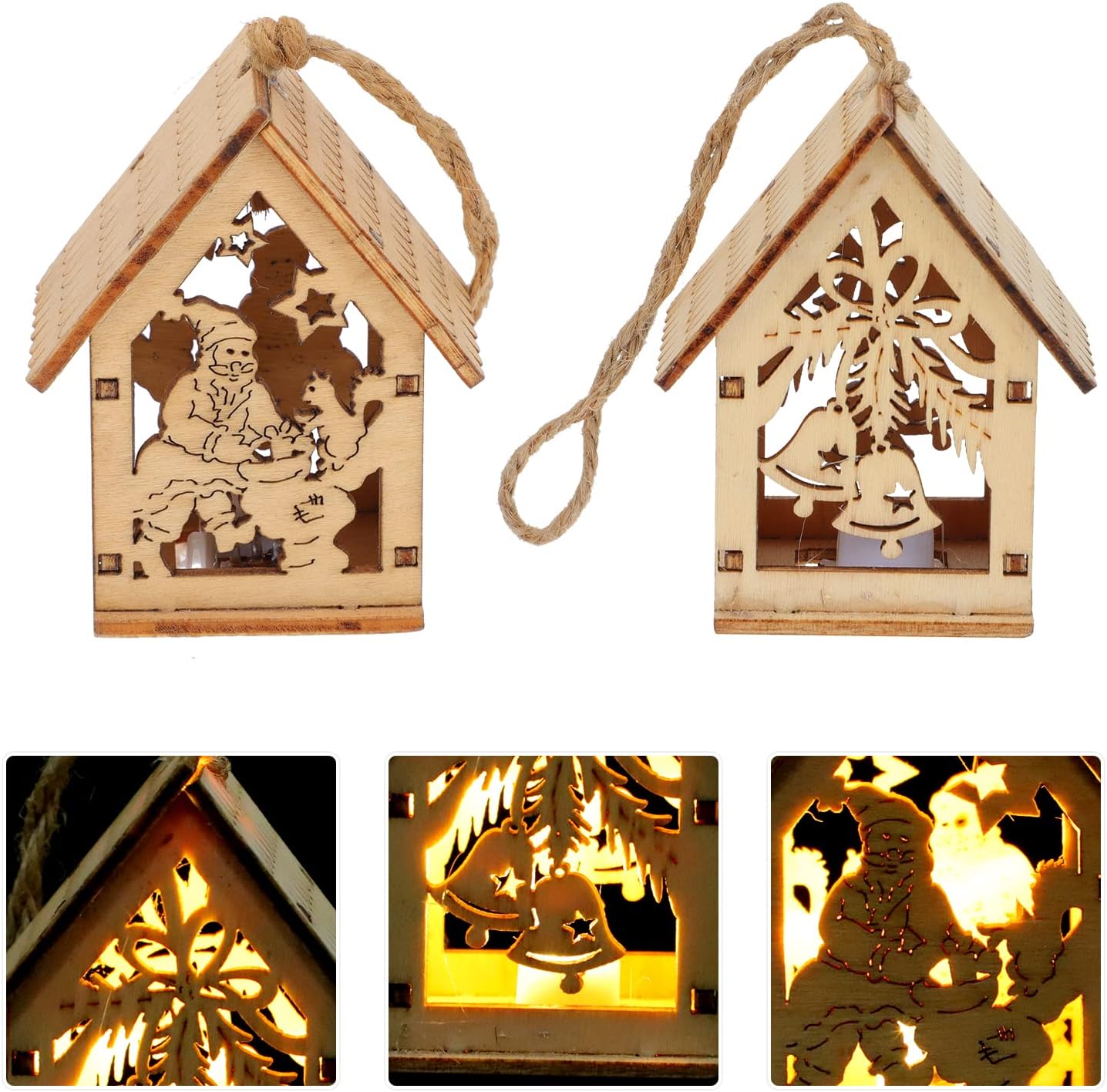 Uonlytech 2pcs Luminous Wooden Christmas Pendant for Home Decor