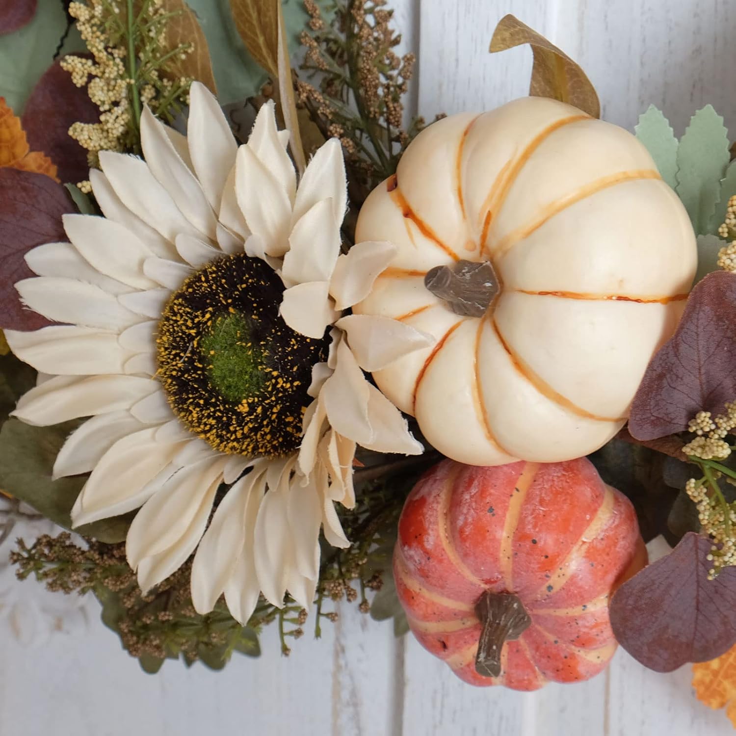 12 Inch Fall Harvest Wreath with Pumpkins and Sunflowers