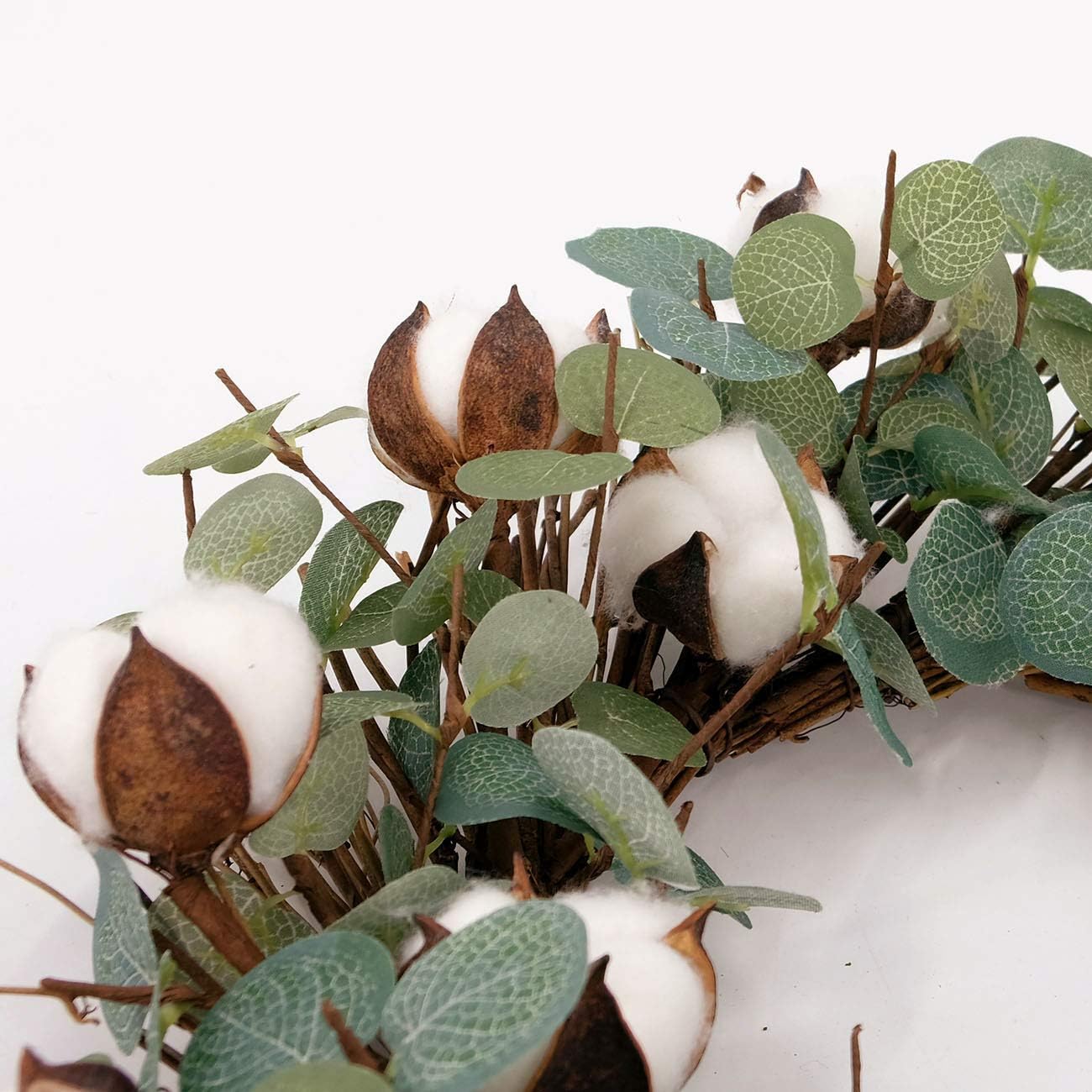 Idyllic Eucalyptus and Cotton Wreath 14 Inches