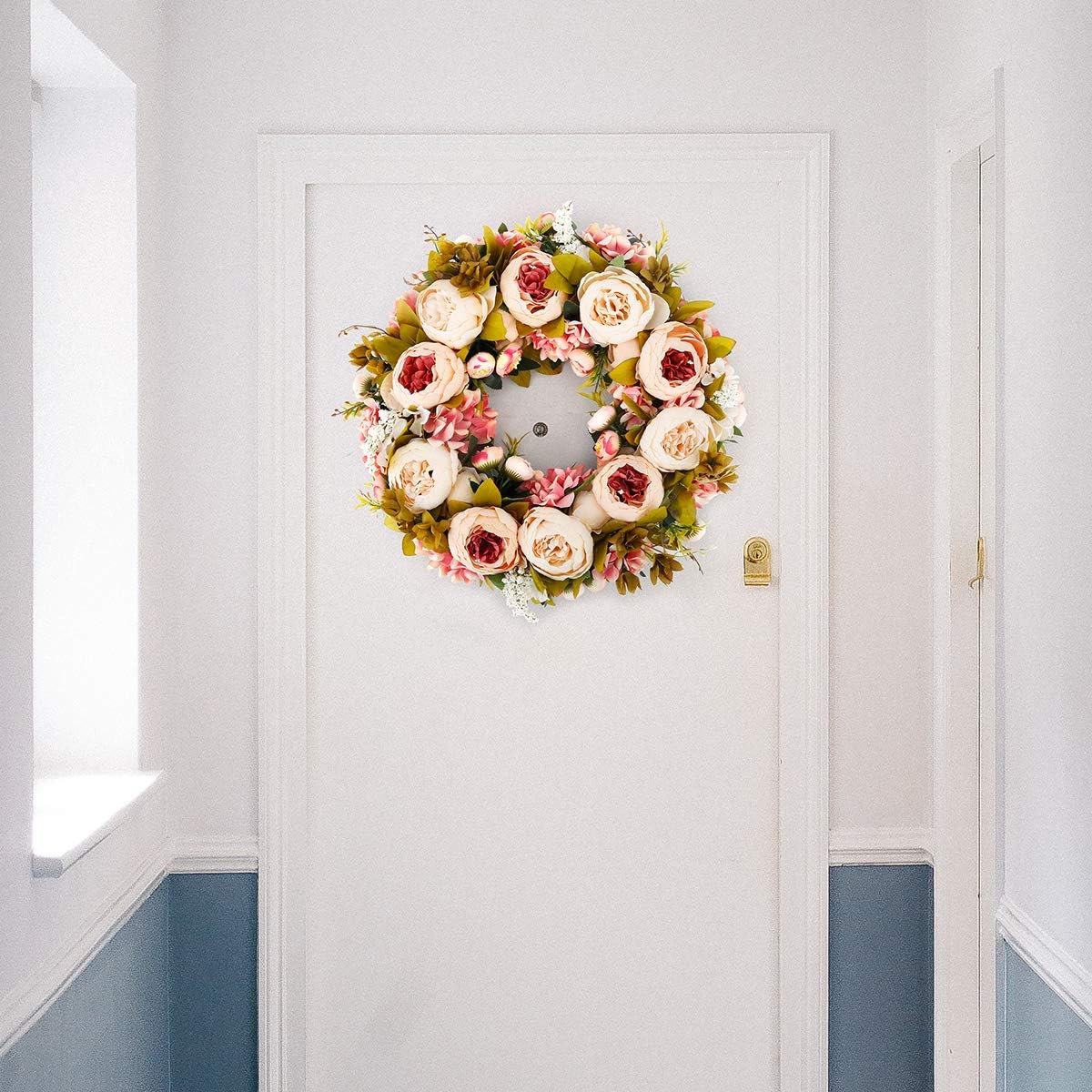 BOMAROLAN 19 Inch Artificial Peony Flower Wreath