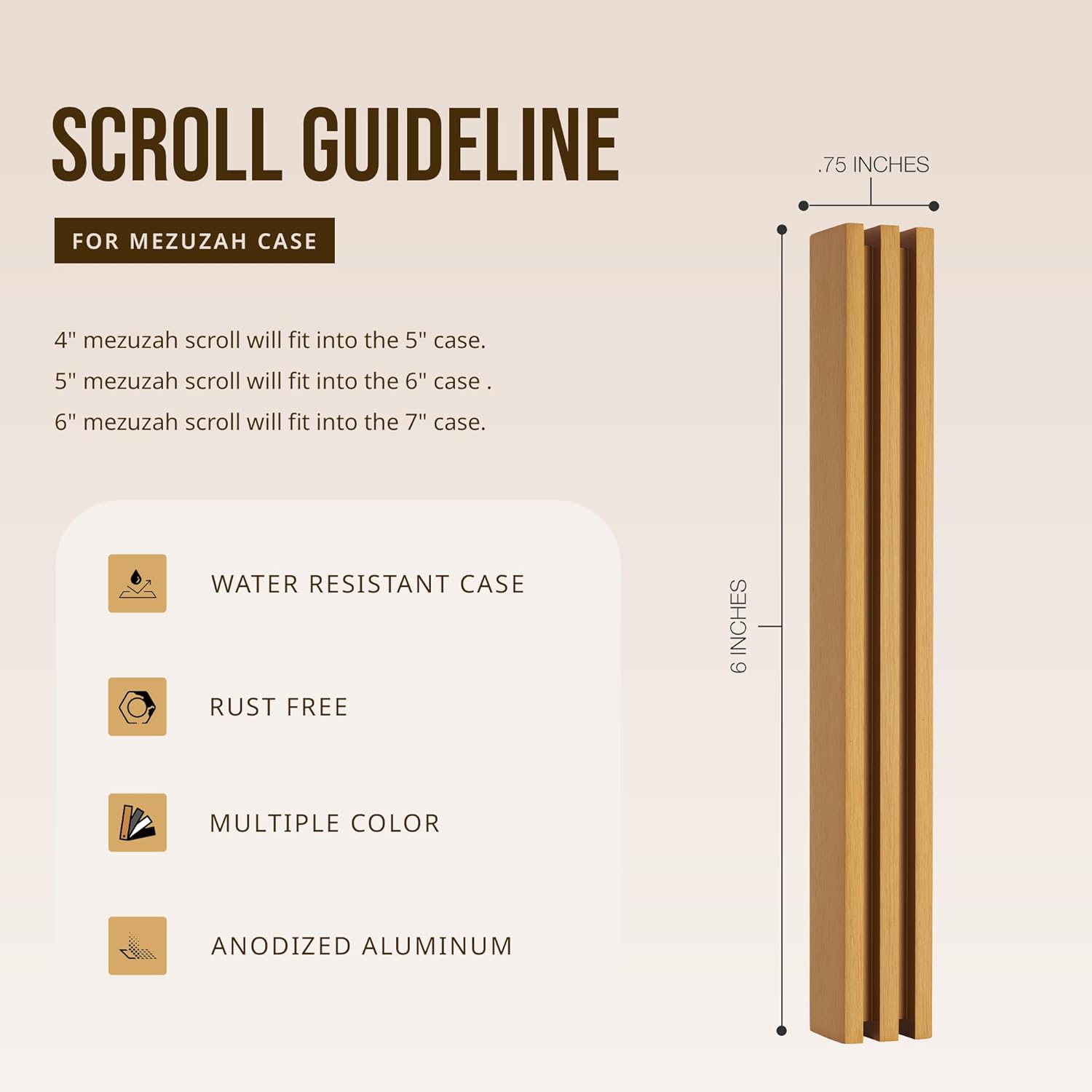 AS Mezuzah Aluminum Case Gold 6 Inches