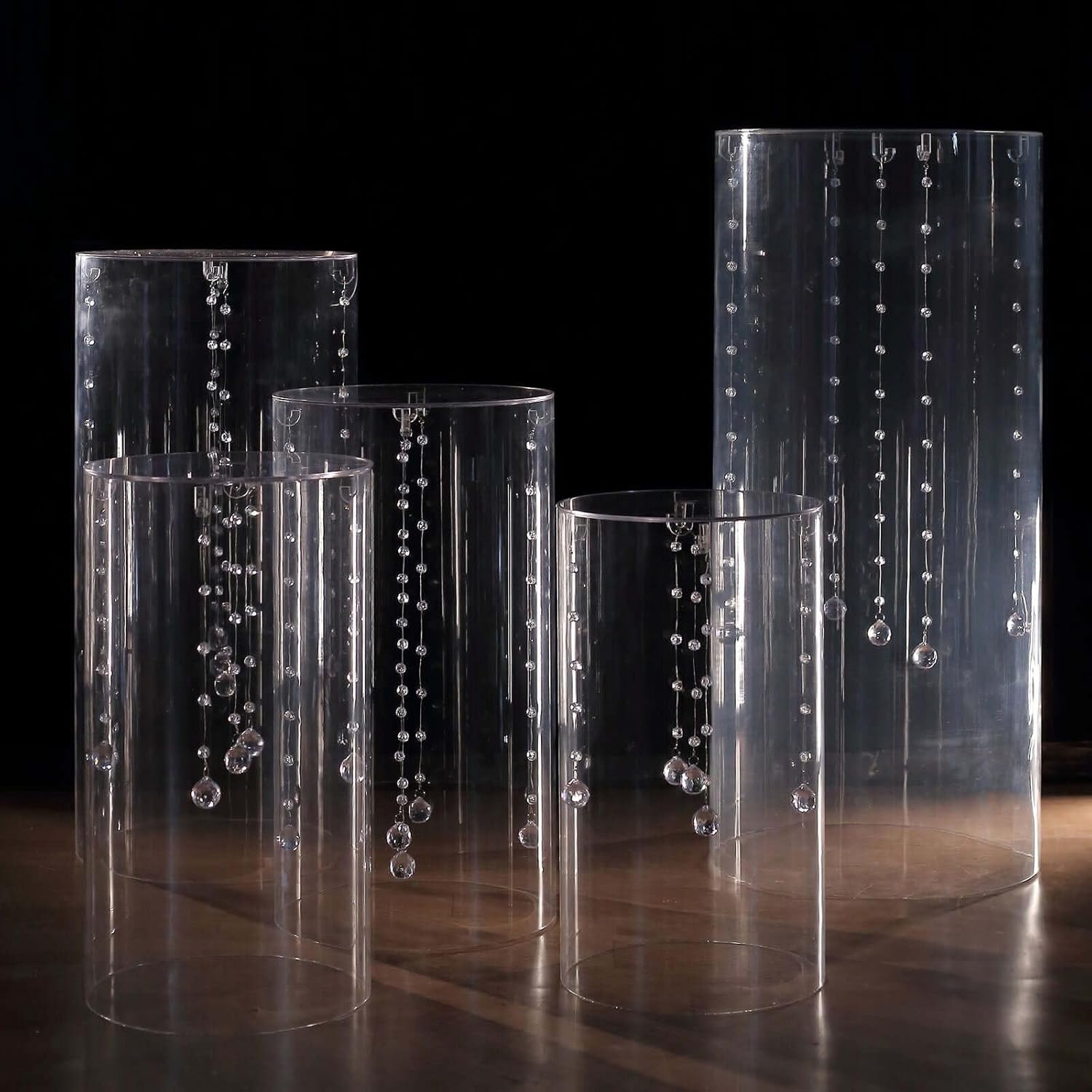Clear Acrylic Cylinder Pedestal Display Stand Set of 5