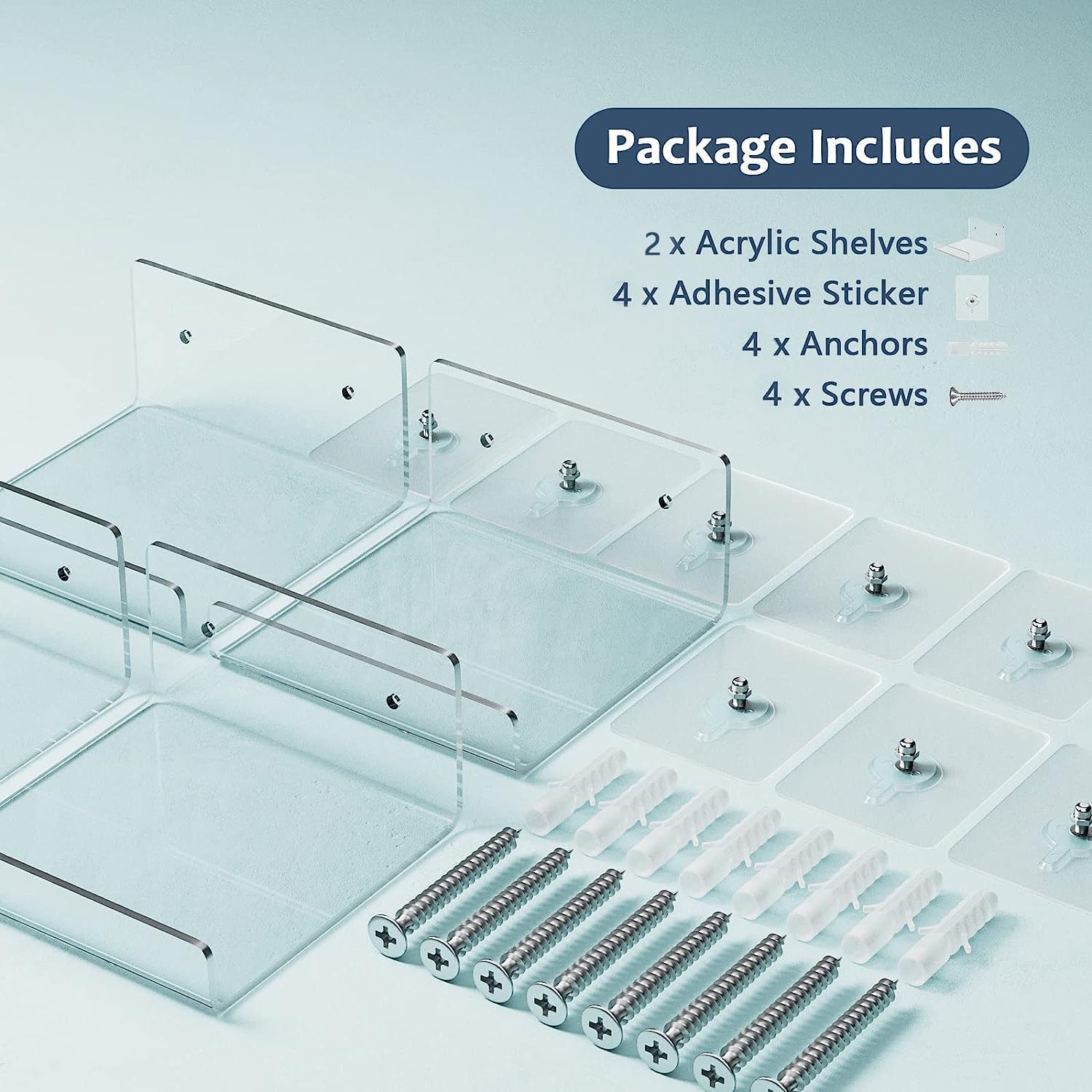 Weronique 2-Pack Clear Floating Wall Shelves