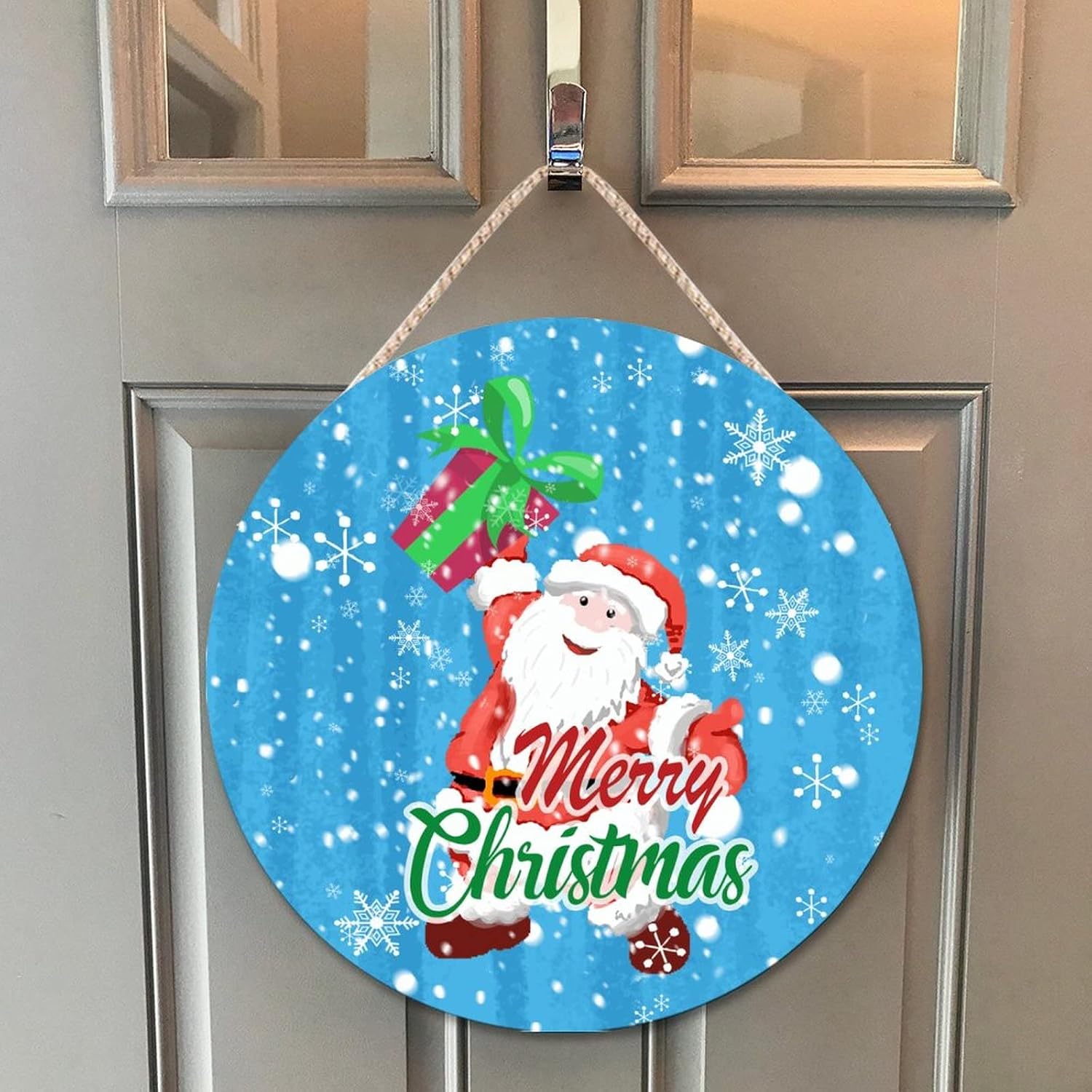 Farmhouse Front Door Hanger Holiday Decor 10x10in