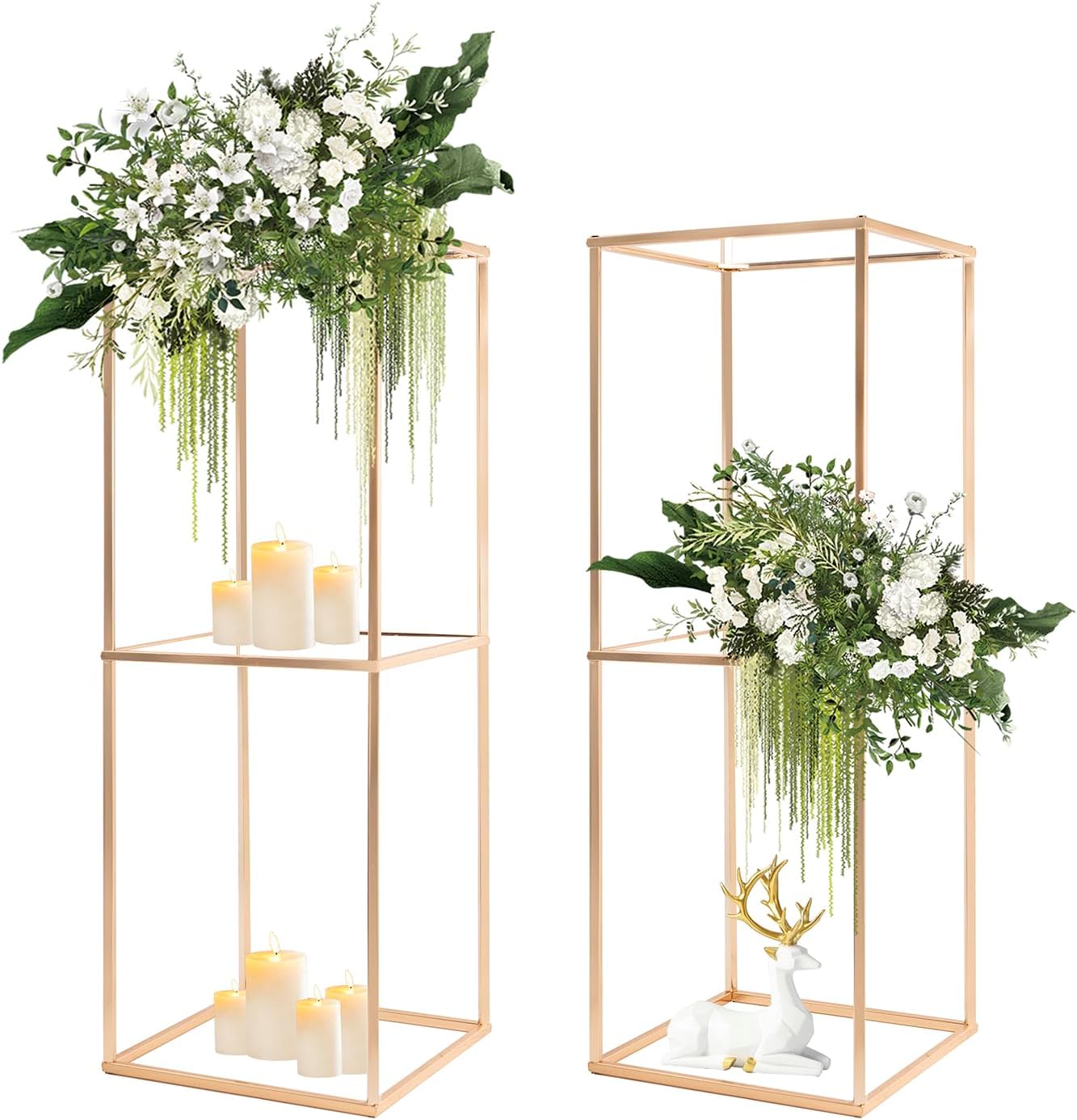 LANLONG Gold Pedestal Stand with Acrylic Panels 2Pcs