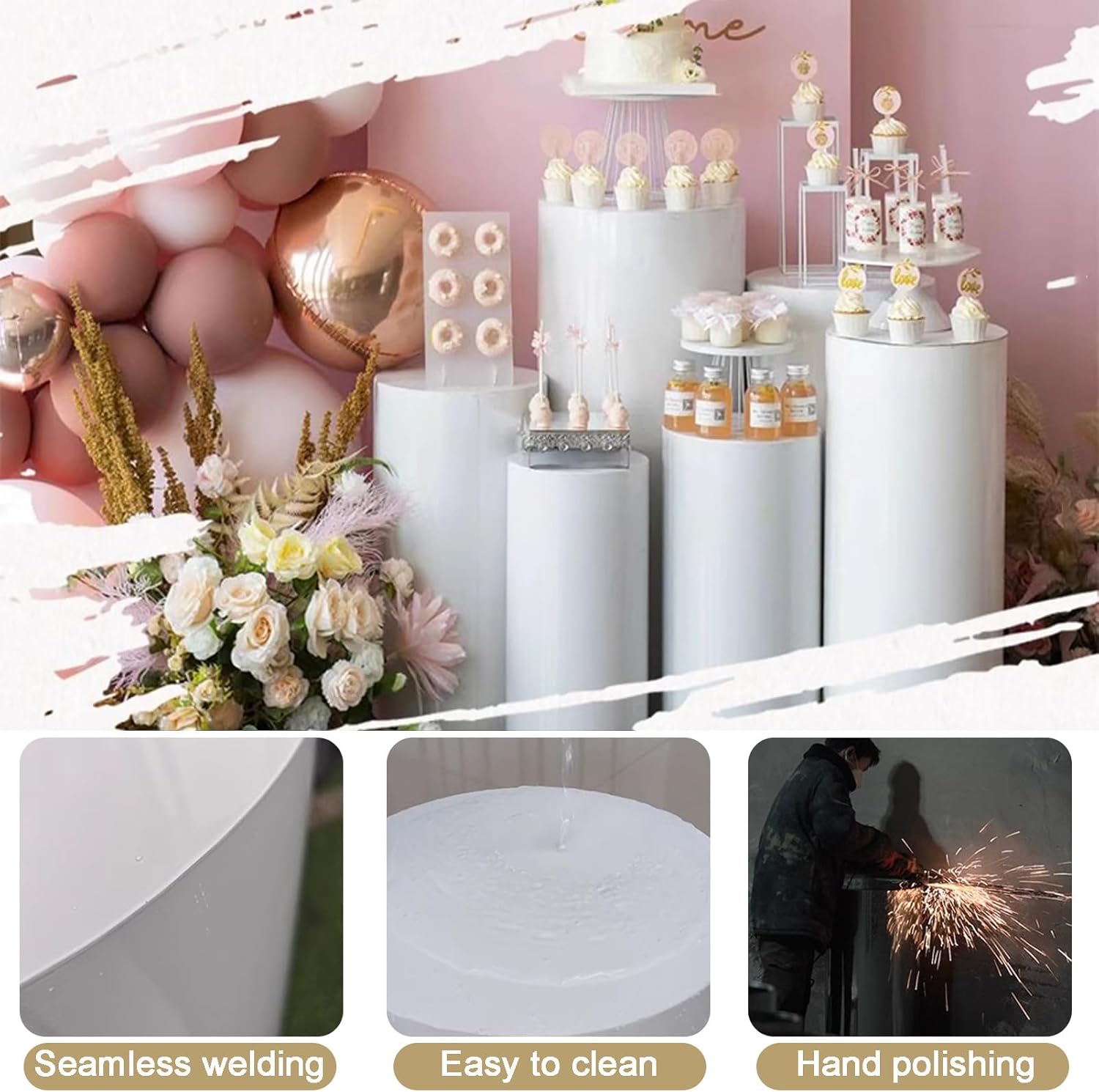 5 Piece White Metal Cylinder Display Stands for Parties