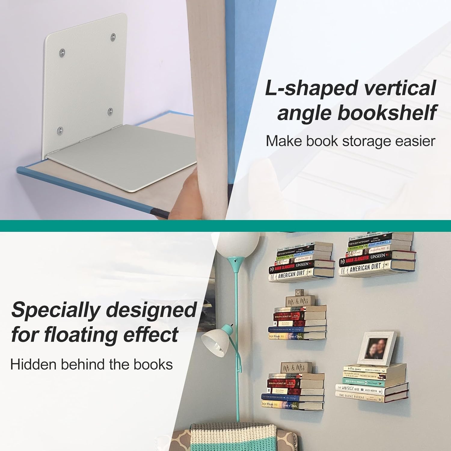 Eapele Floating Book Shelves Steel Hidden Bookshelf with Mounting Hardware Grey 4pcs