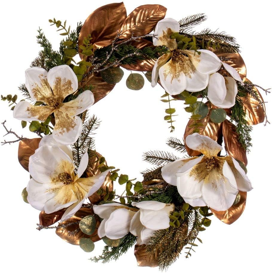 Vickerman 30 Inch White Artificial Magnolia Wreath