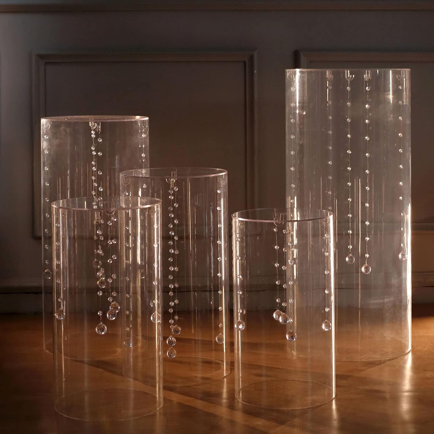 Clear Acrylic Cylinder Pedestal Display Stand Set of 5