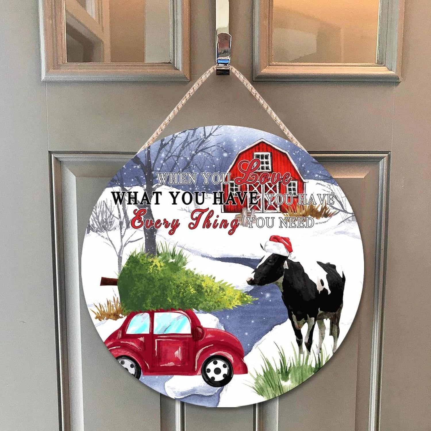 Farmhouse Front Door Hanger with Animal and Truck Wood Sign