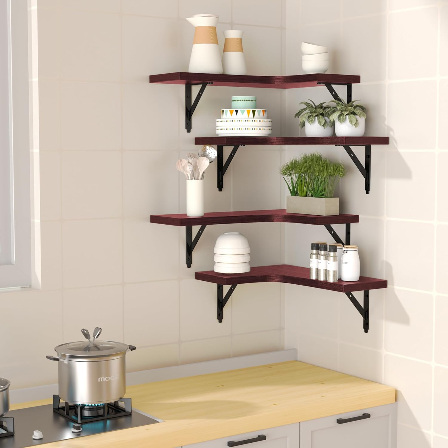 Corner Floating Shelves Set of 4 in Red