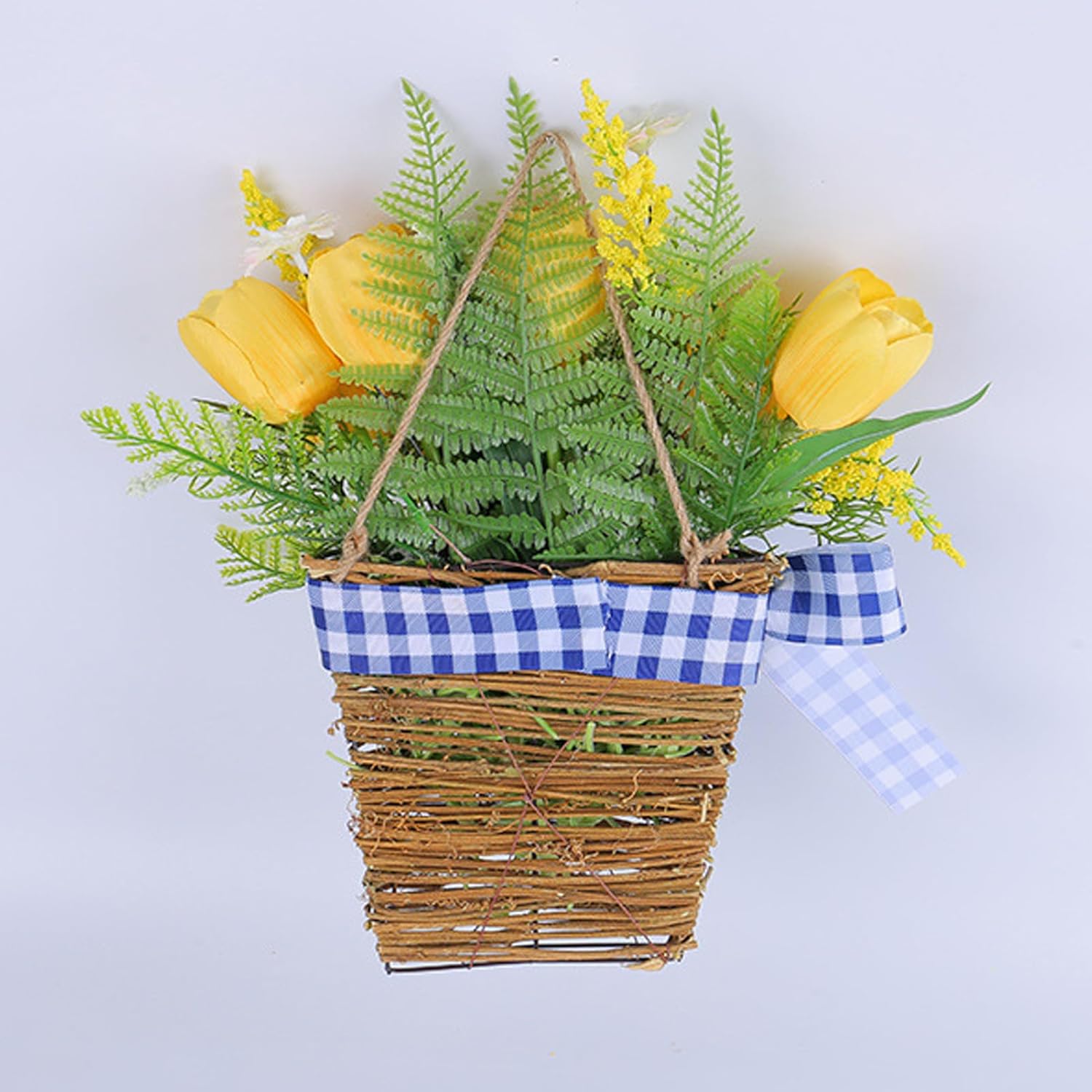 Tomotato Tulips Door Wreath Basket with Wildflowers