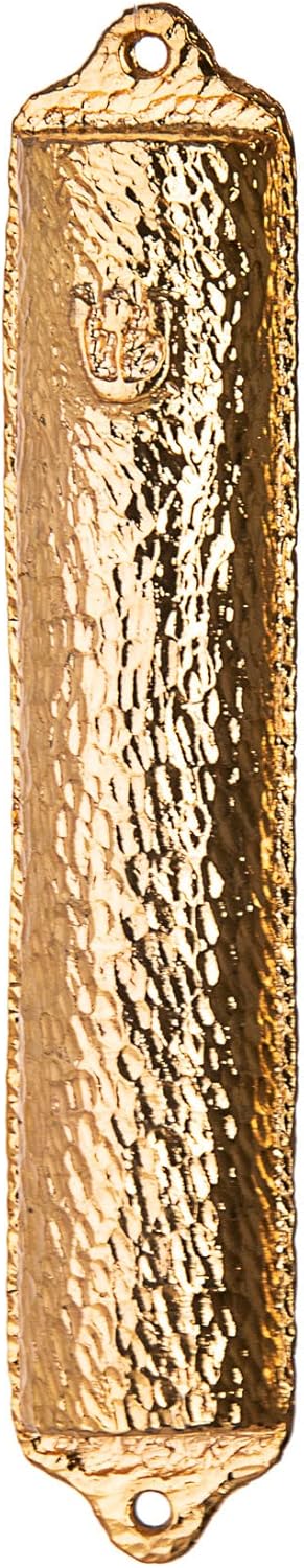 GIFTS PLAZA Judaica Hammered Metal Mezuzah Case Gold 45 Inch Door