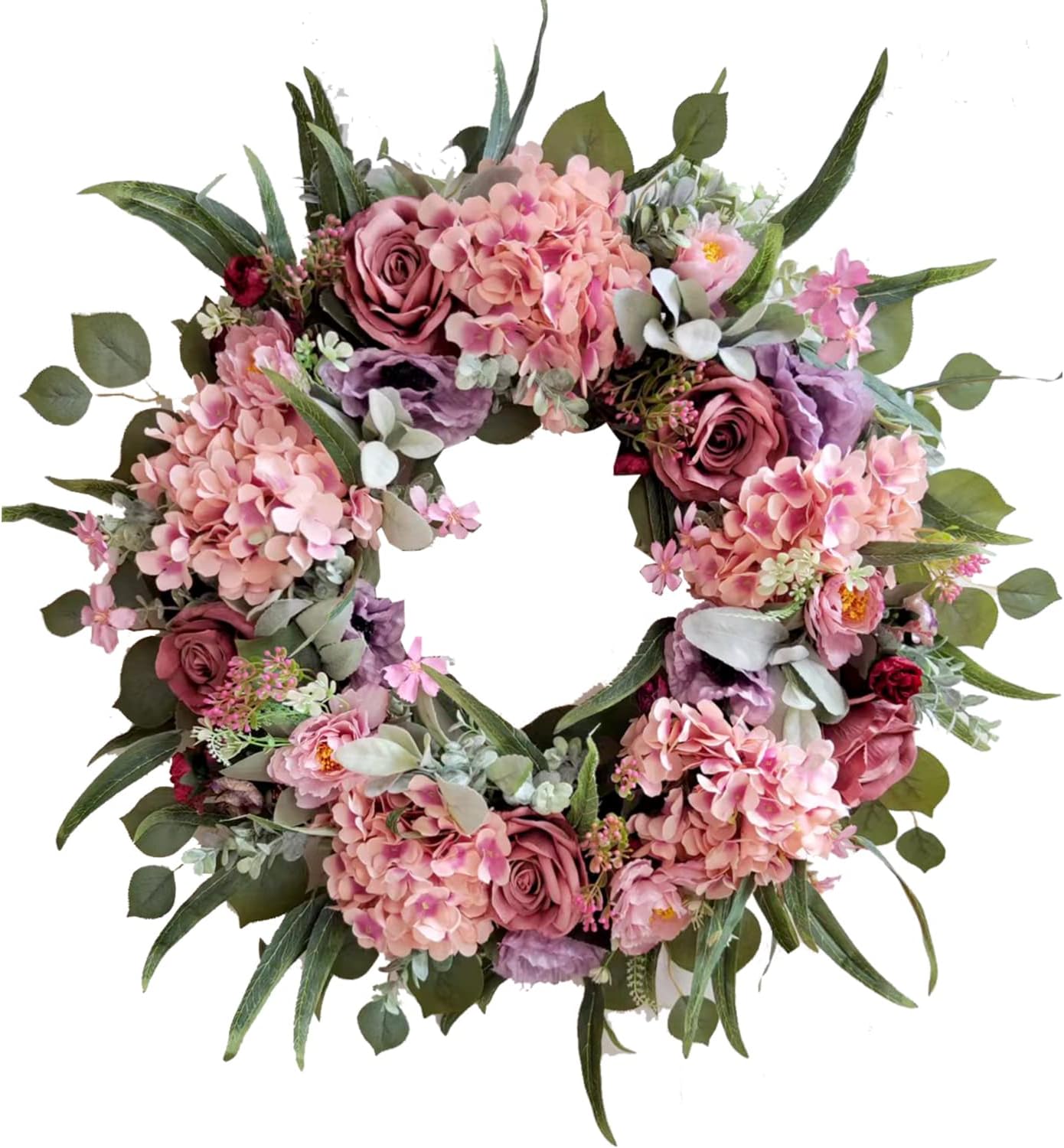 WANNA-CUL 24 Inch Spring Wreath with Hydrangea Rose and Peony