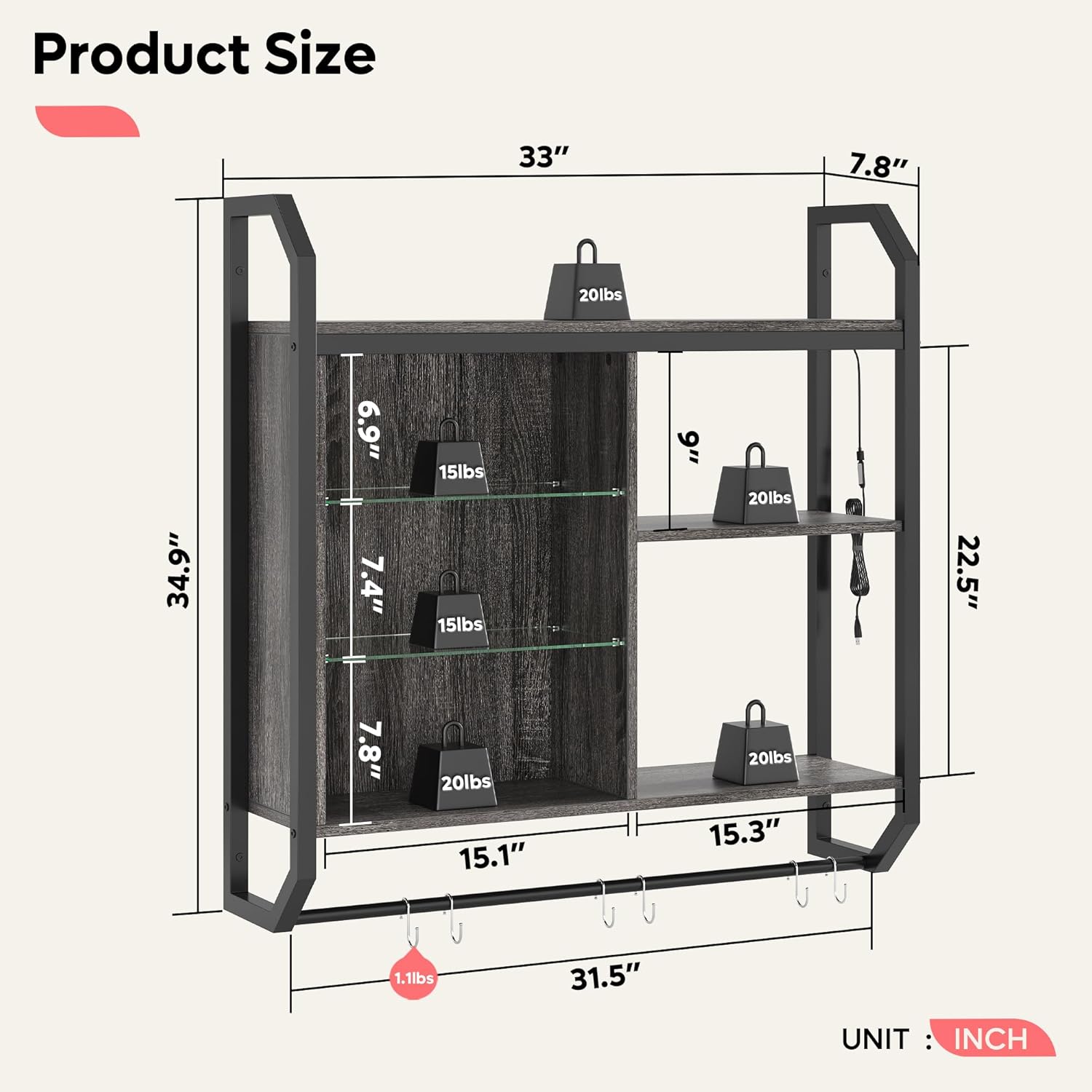 Bestier Gaming Floating Shelves with LED Lights