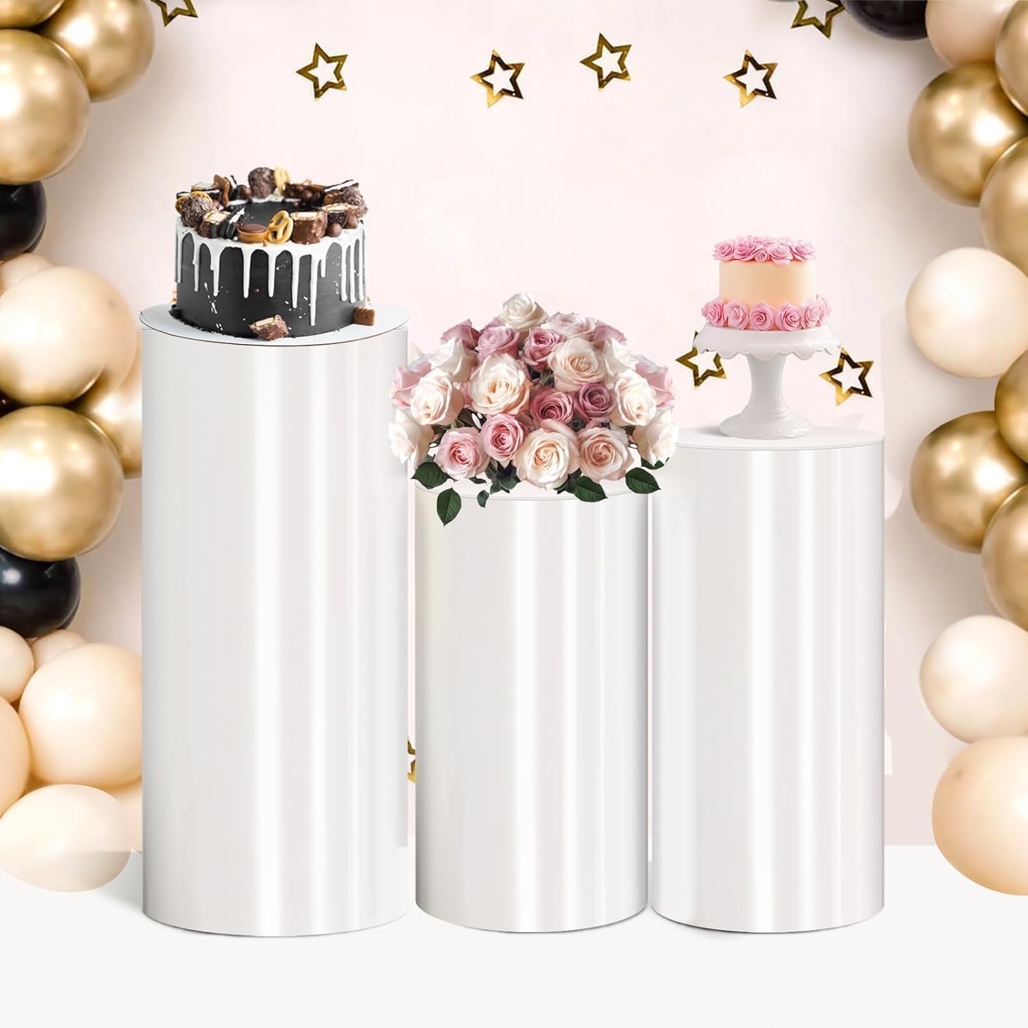 Autoneril 3PCS White PVC Cylinder Pedestal Stand