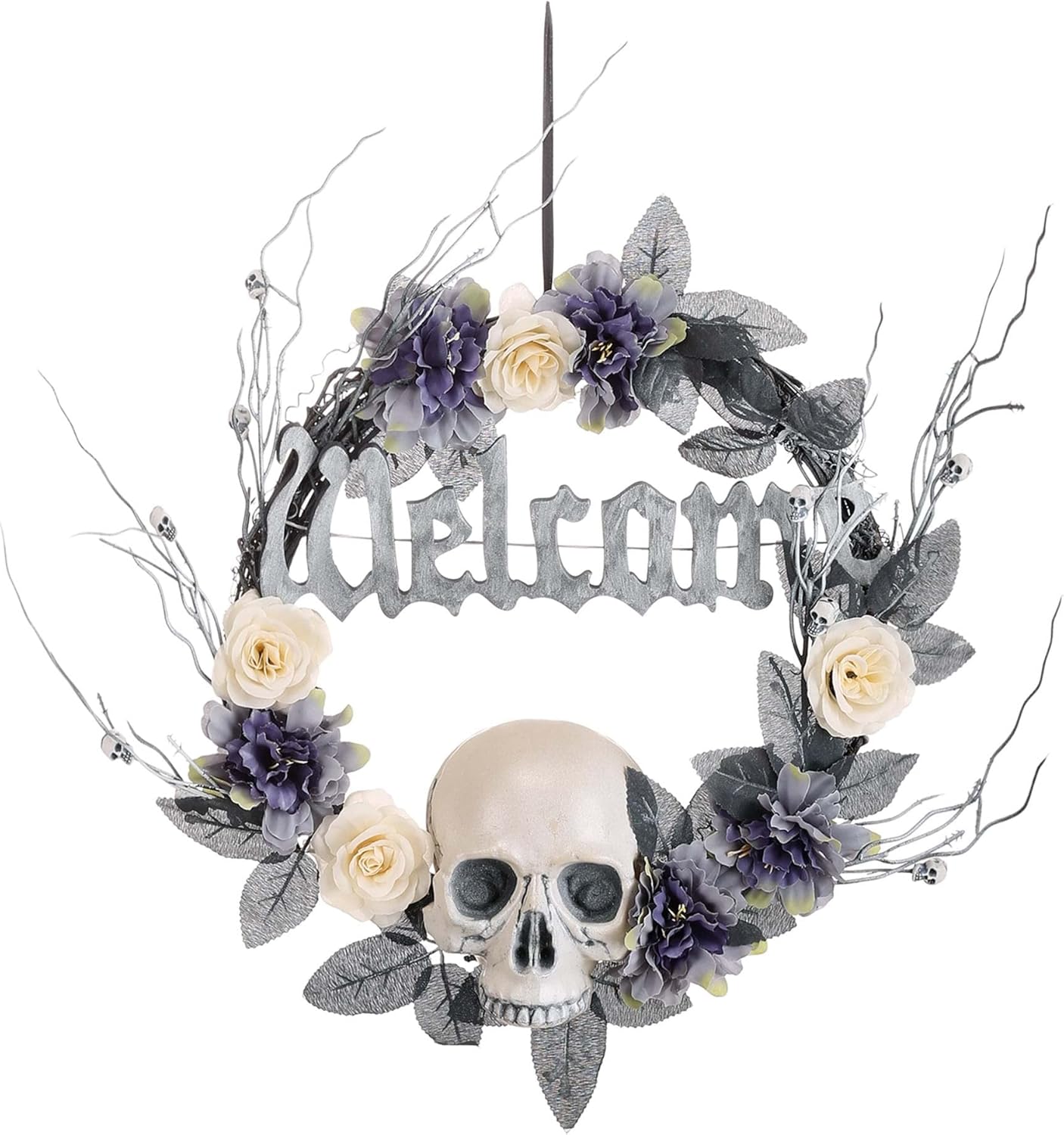 Fun Costumes Halloween Scary Death Skull Wreath with Flowers