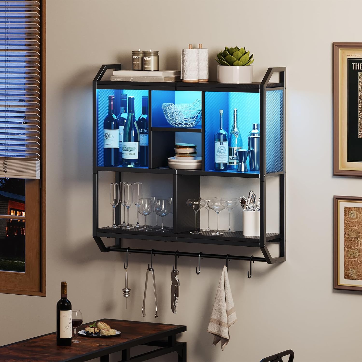 HOOBRO 3-Tier Floating Gaming Shelf with LED Lights Black