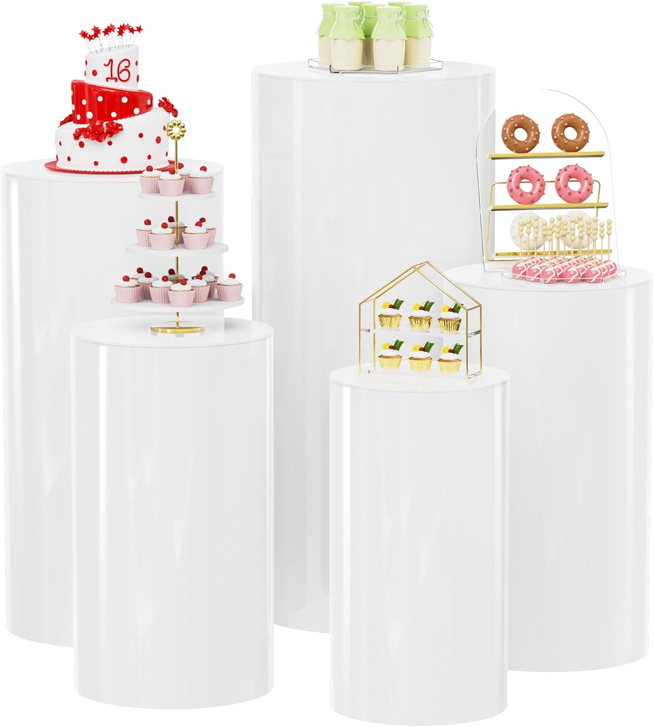 Wokceer 5Pcs Round Cylinder Pedestal Stands for Party Displays