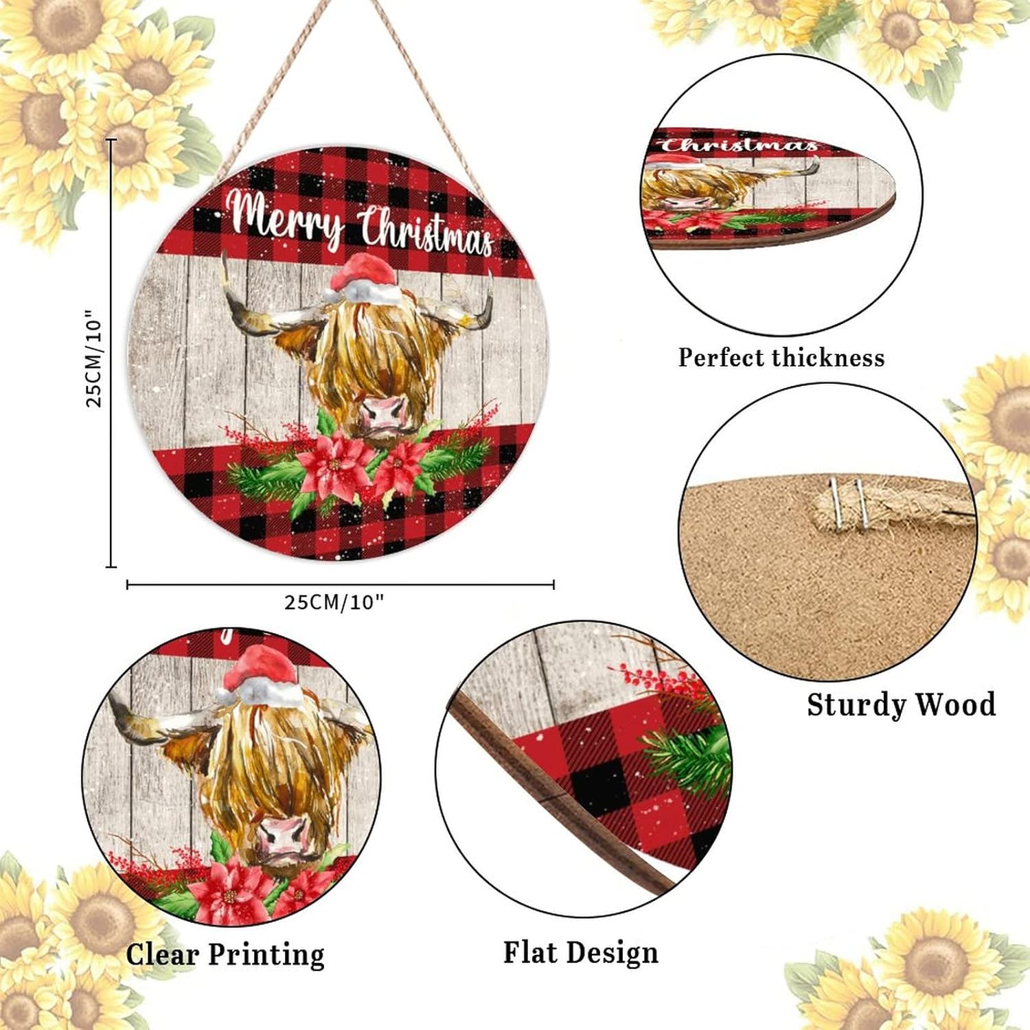 Farmhouse Door Hanger Red Buffalo Plaid Wood Sign 10x10in