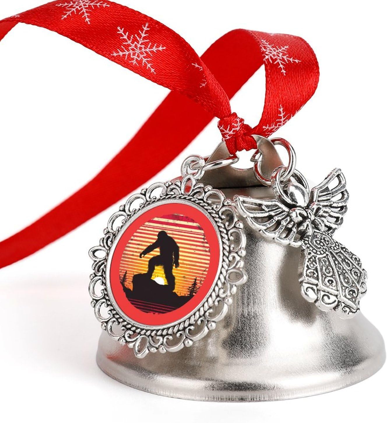 Vintage Bigfoot Silhouette Christmas Hanging Bell Ornament