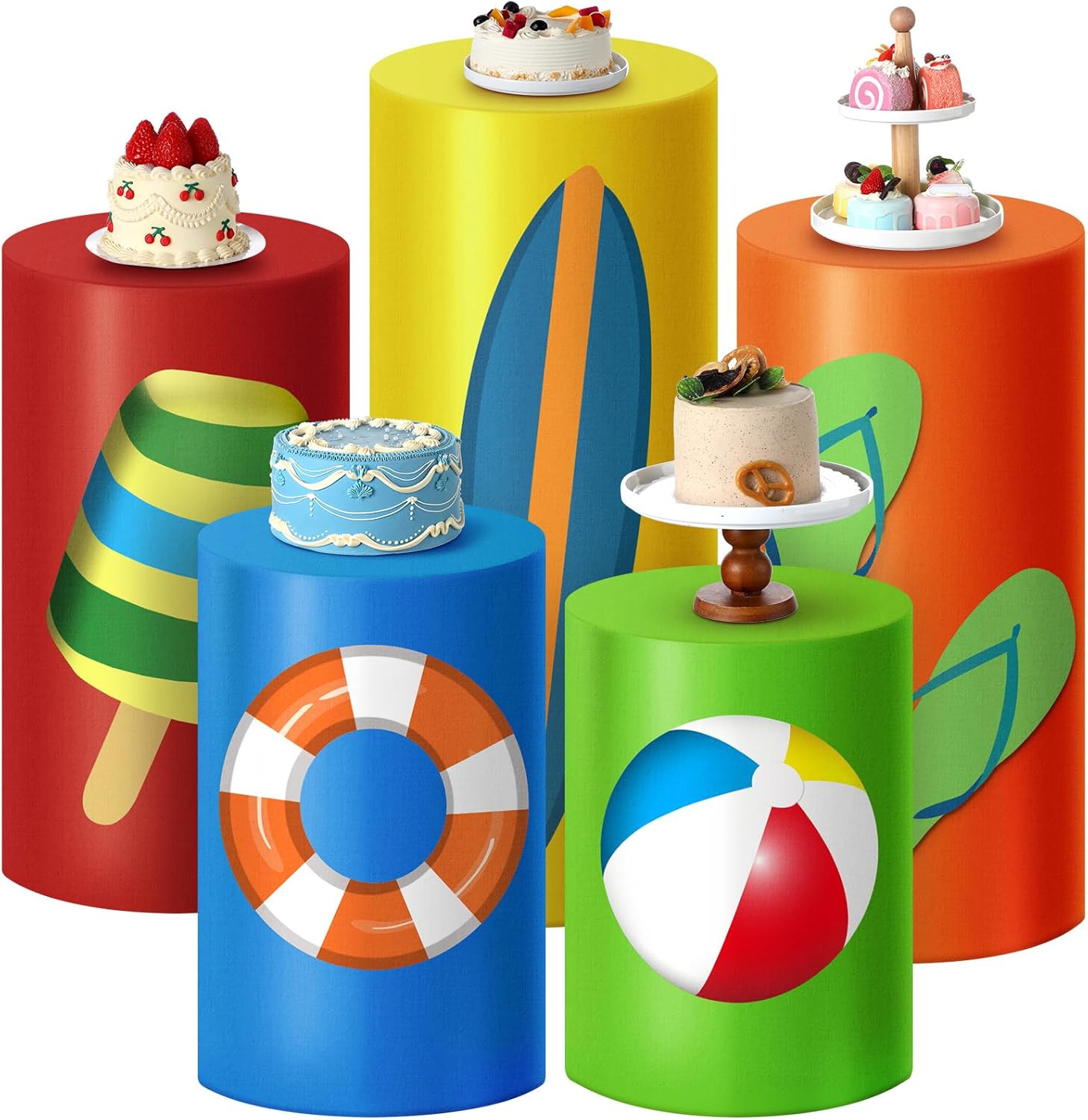5 Pcs Summer Cylinder Stand Covers for Decor