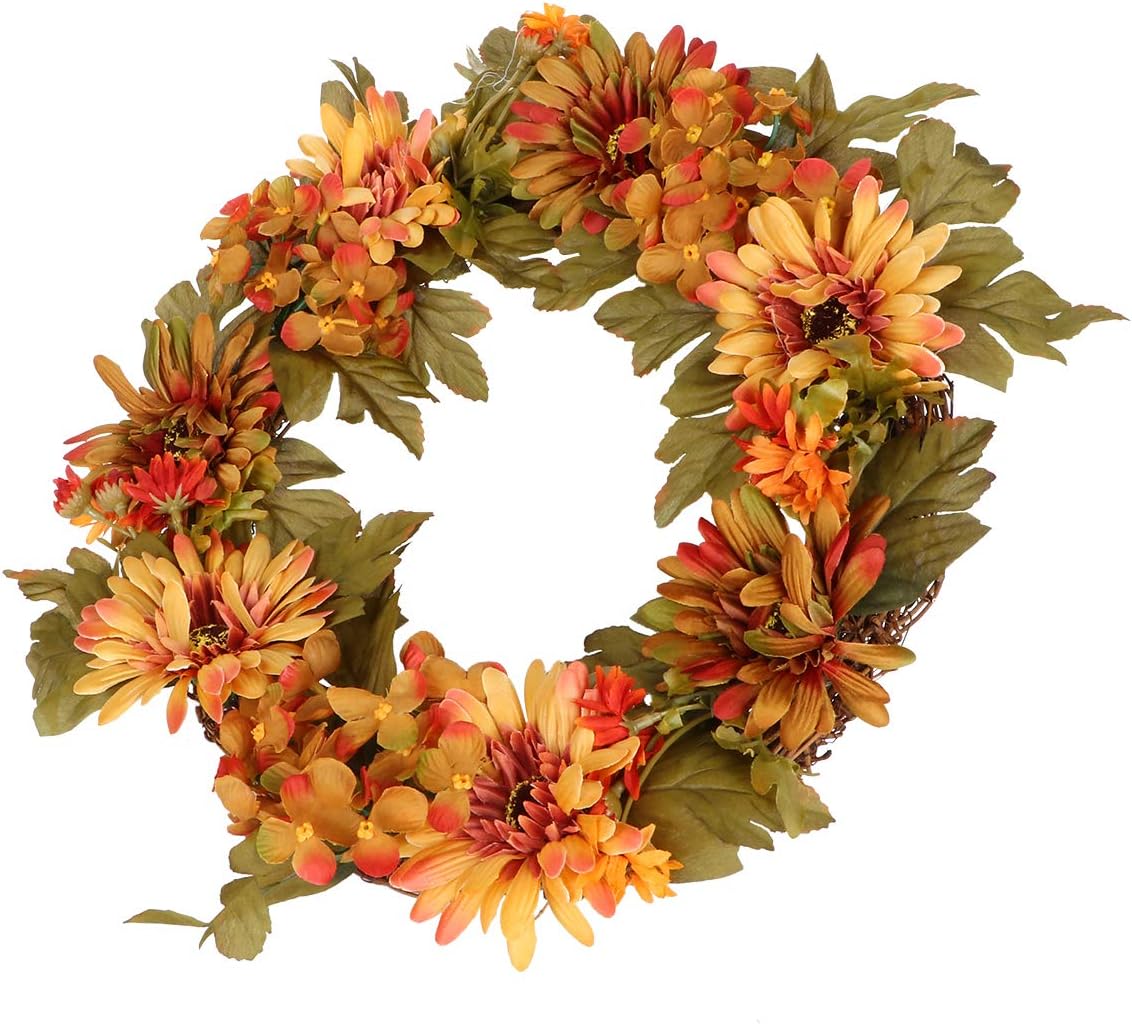ABOOFAN Artificial Hydrangea Wreath for Halloween and Thanksgiving