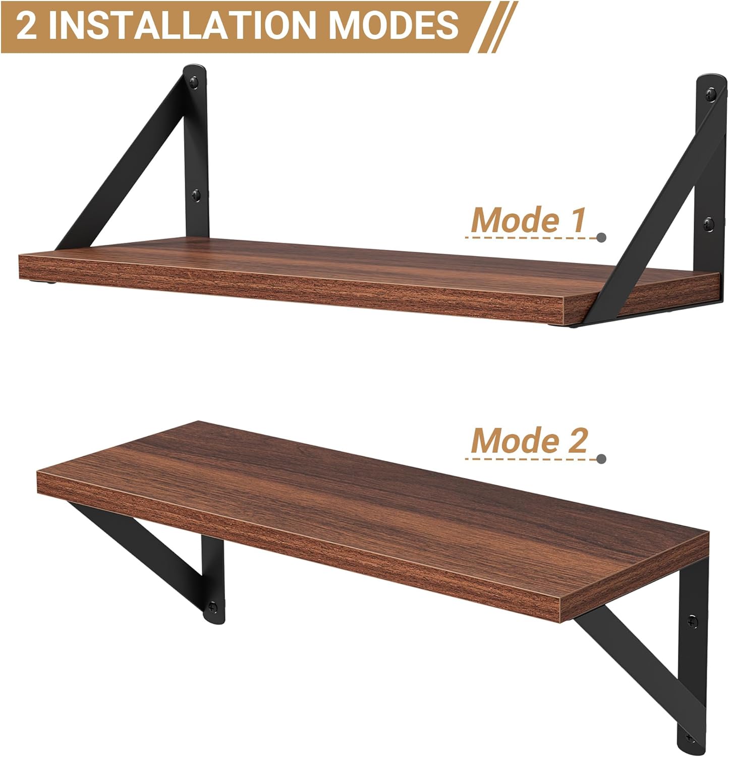 Heimlove Floating Shelves Set of 3 16 Inch Walnut Wood Wall Shelves