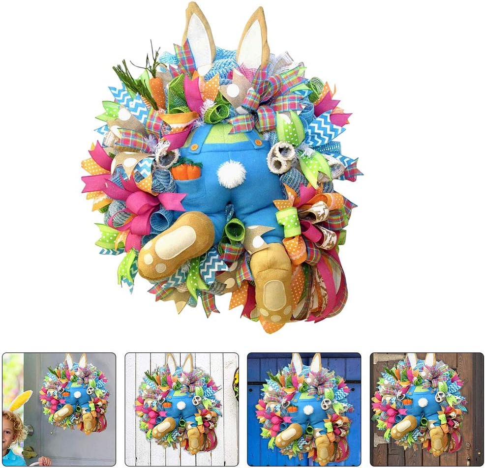 Amosfun Easter Bunny Wreath Door Window Decor