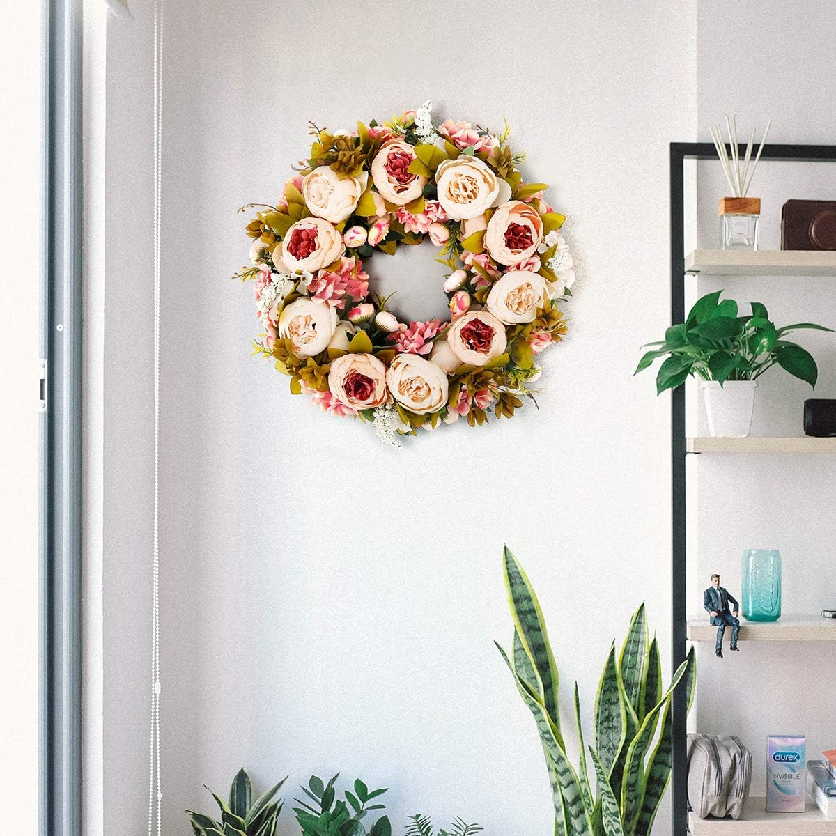 BOMAROLAN 19 Inch Artificial Peony Flower Wreath