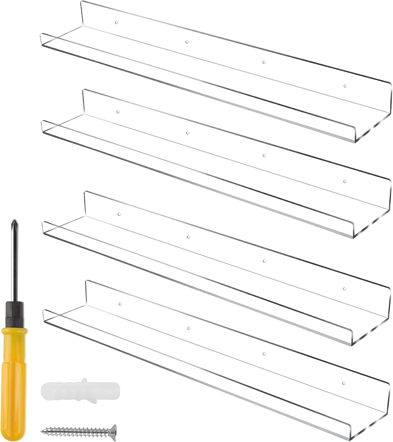 24 Inch Clear Floating Shelves 4 Pack Modern Wall Storage