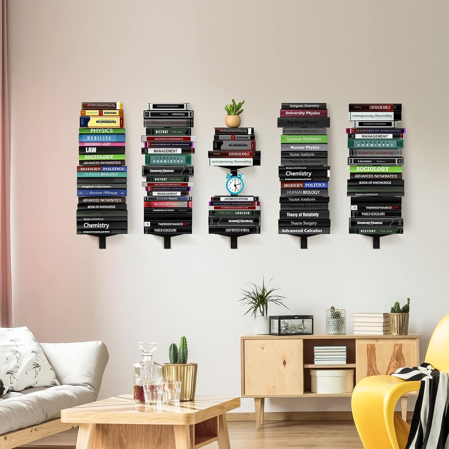 8 Tier Floating Bookshelf 4 Pack Black Space Saving Vertical Shelves